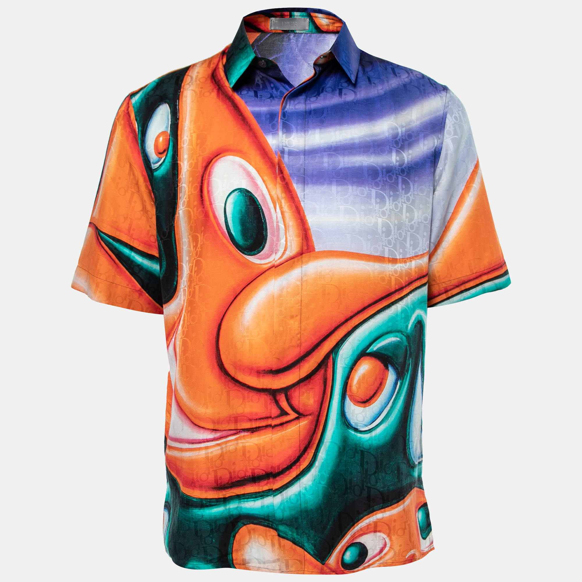 Dior X Kenny Scharf Multicolor Swirl Oblique Silk Shirt S