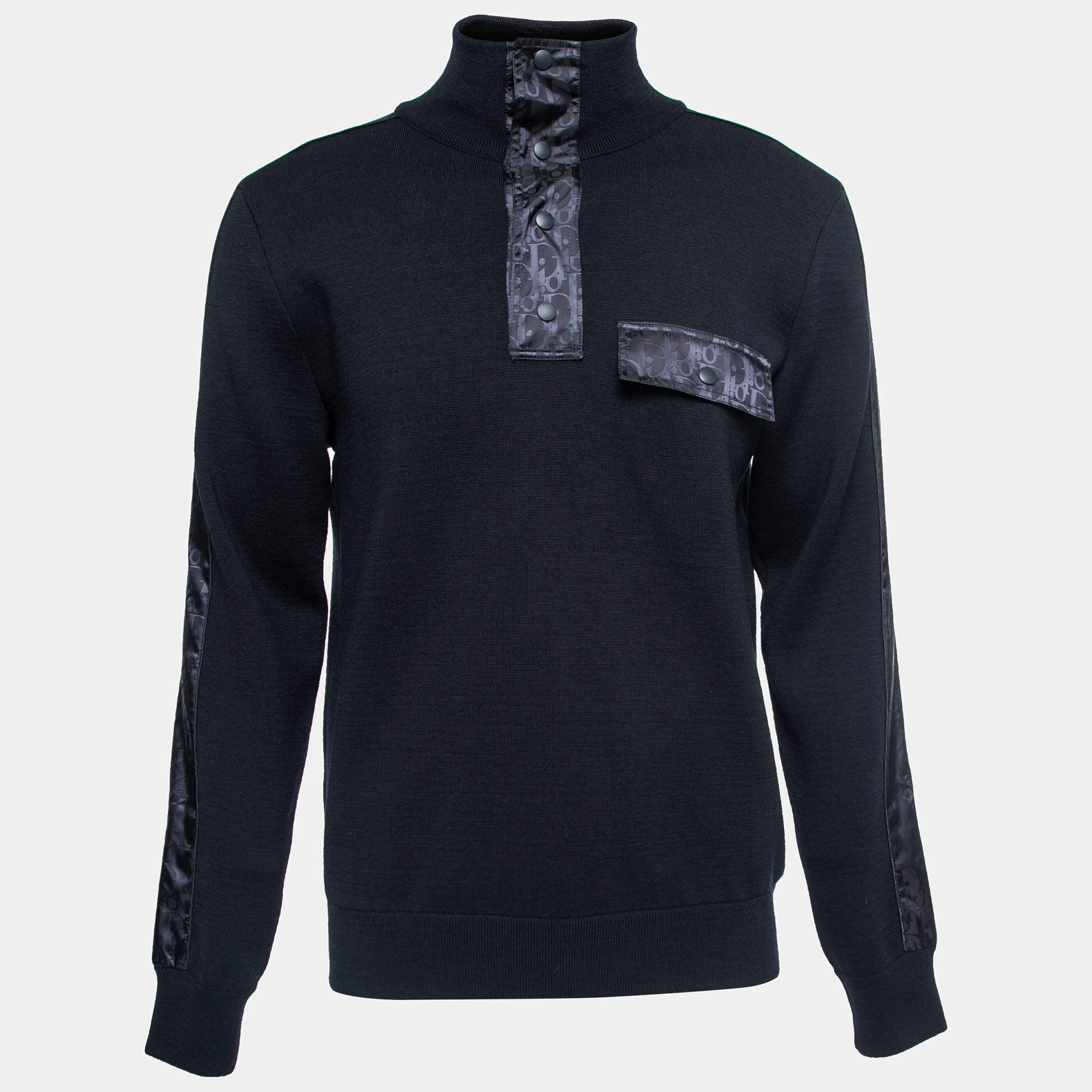 Pre Owned Dior Homme Navy Blue Wool Oblique Insert High Collar Sweater L