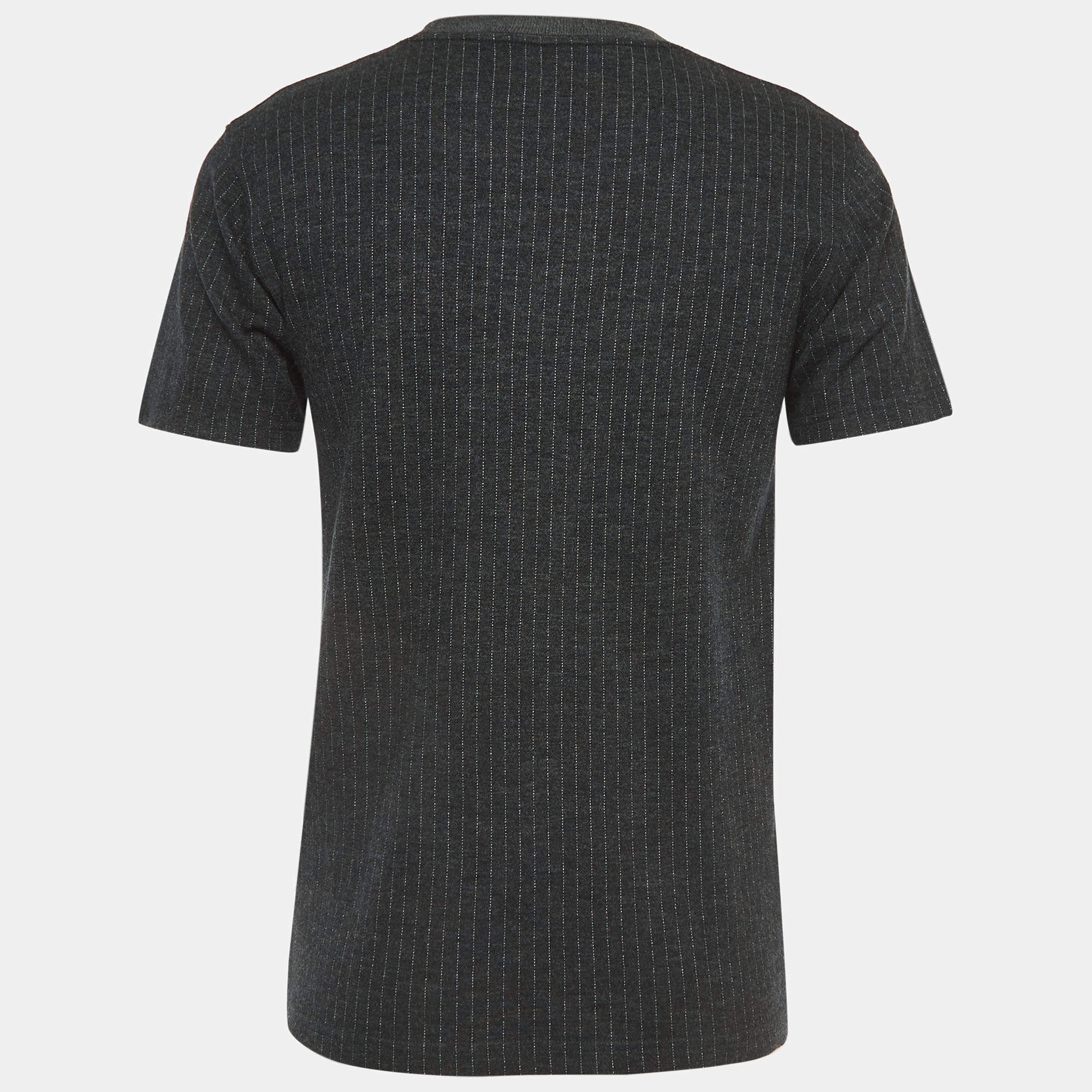 Dior Homme Grey Atelier Embroidered Pinstripe Wool Crew Neck T-Shirt S