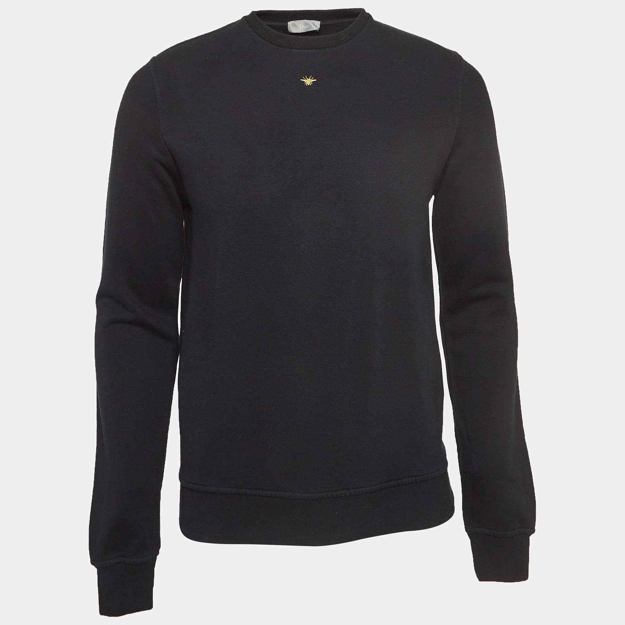 Pre Owned Dior Homme Black Embroidered Cotton Knit Crew Neck Sweatshirt S