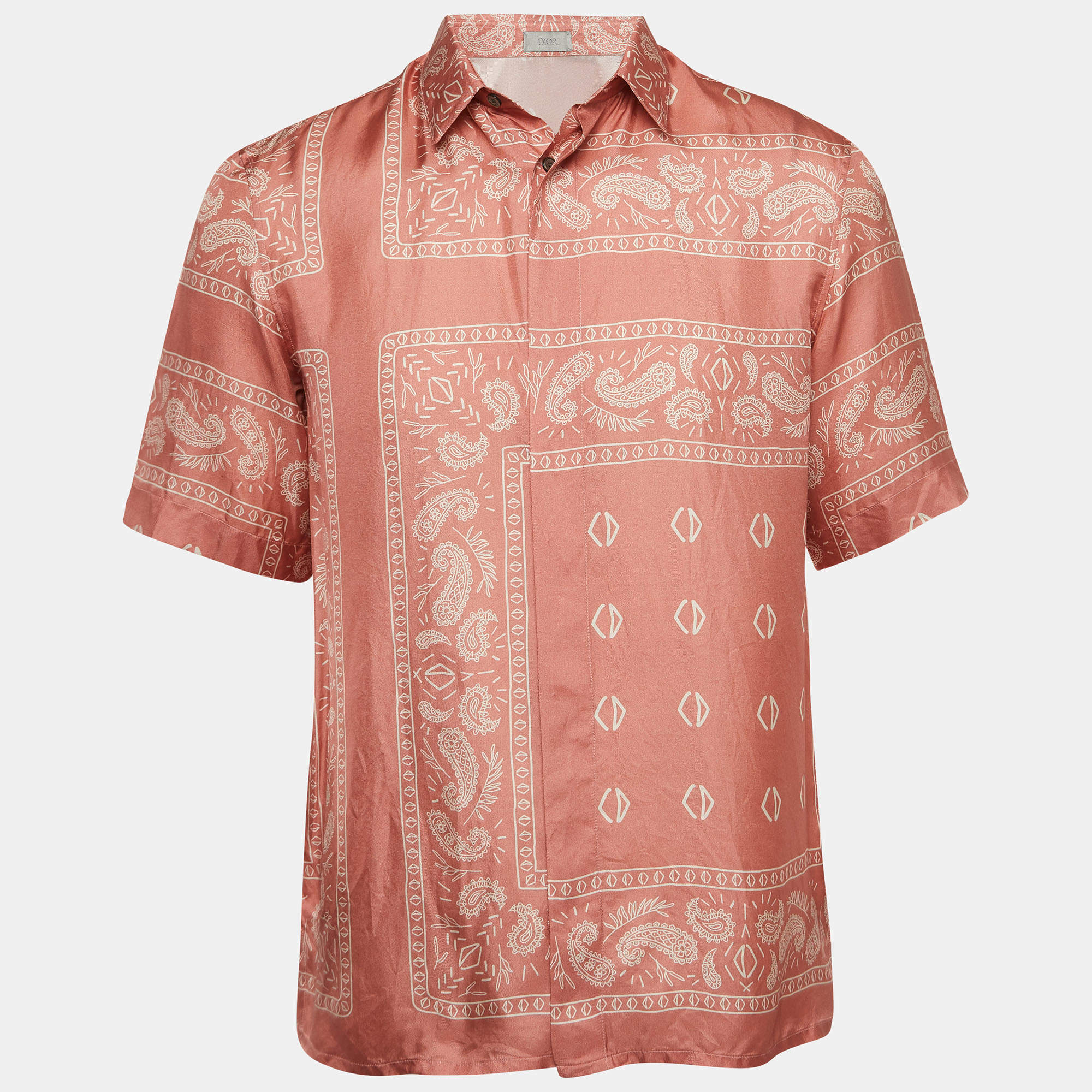 Pre Owned Dior Homme Pink Bandana Print Silk Shirt XS