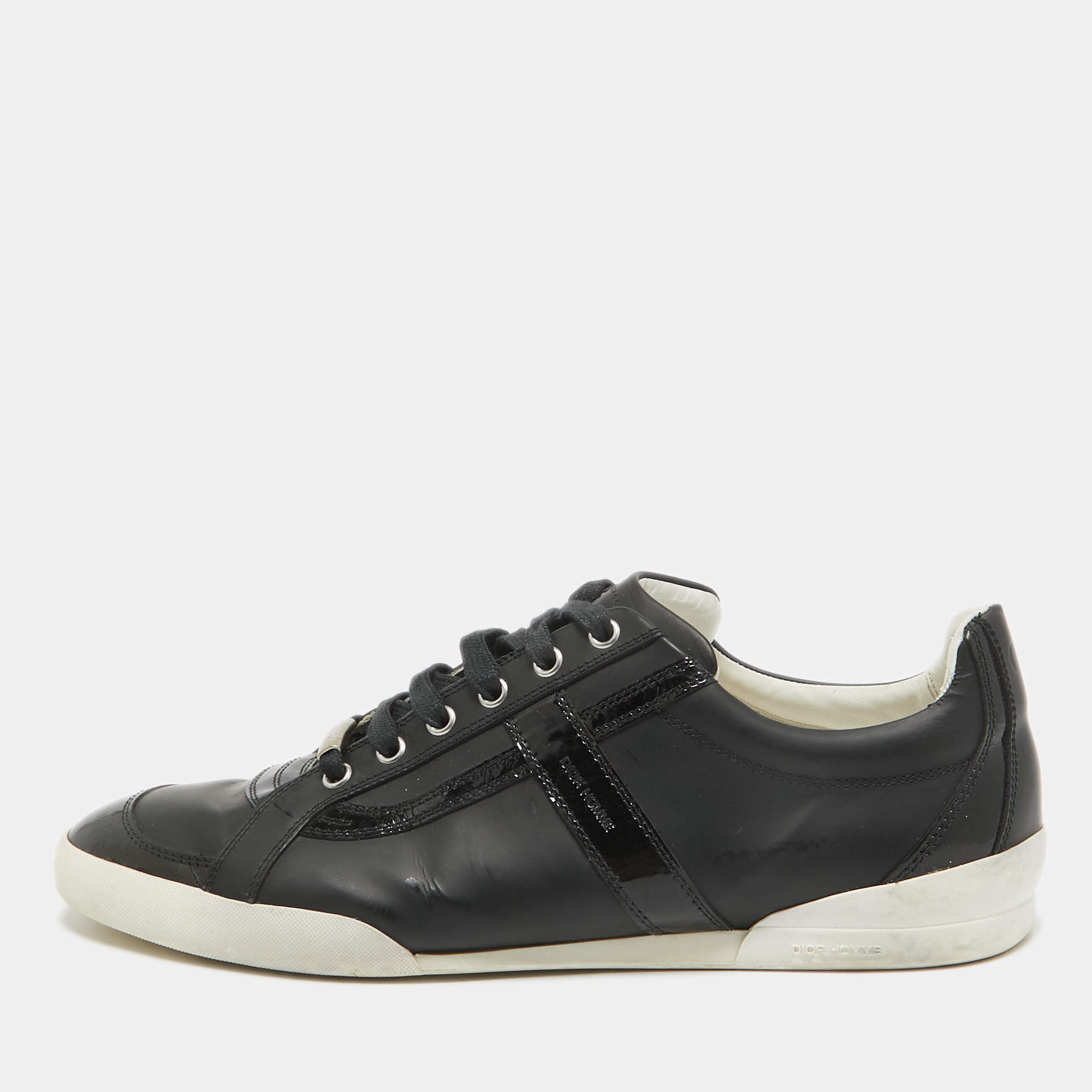 Dior Homme Black Patent and Leather Low Top Sneakers Size 43