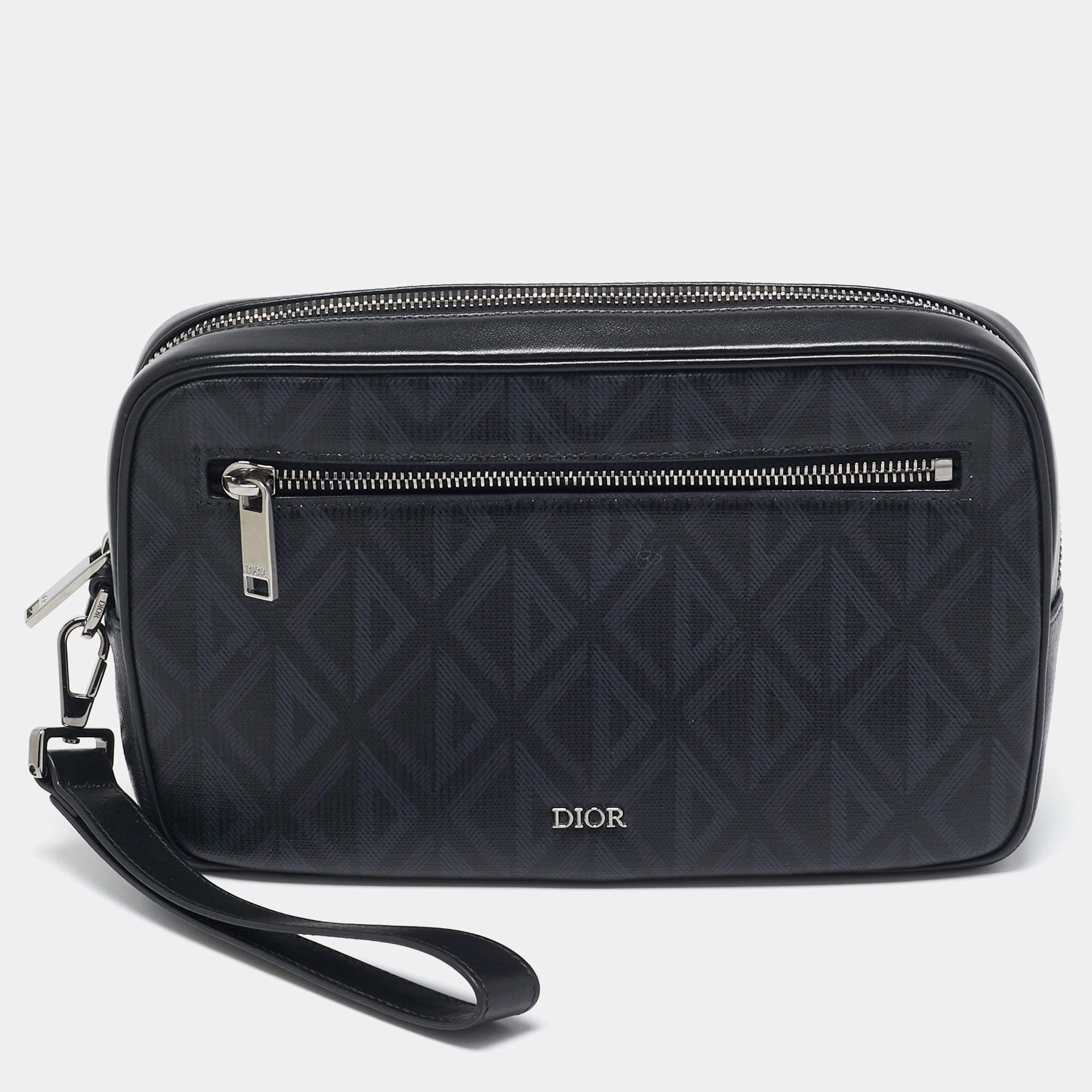 Dior Black CD Diamond Coated Canvas and Leather Toiletry Pouch