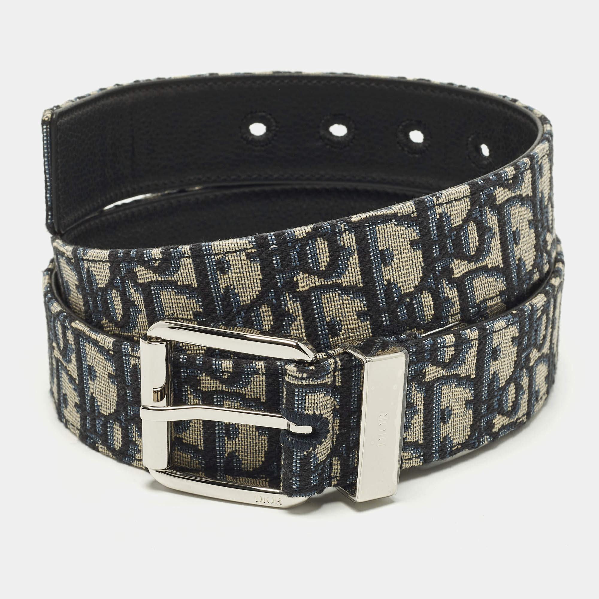 Pre Owned Dior 110 CM Buckle Belt Beige/Black Oblique Canvas and Leather 