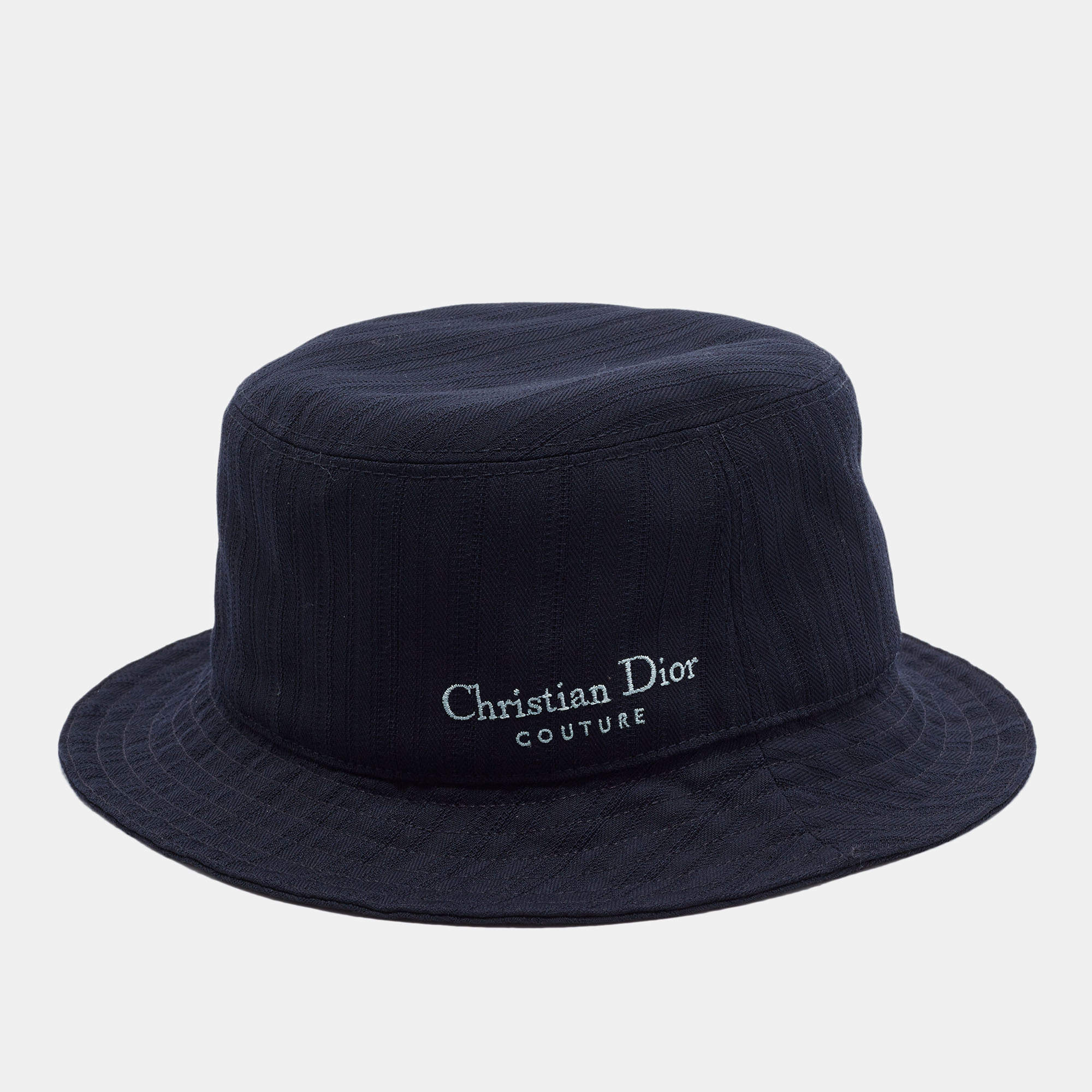 مملوكة مسبقًا Christian Dior Couture Navy Blue Striped Wool Bucket Hat Size 59