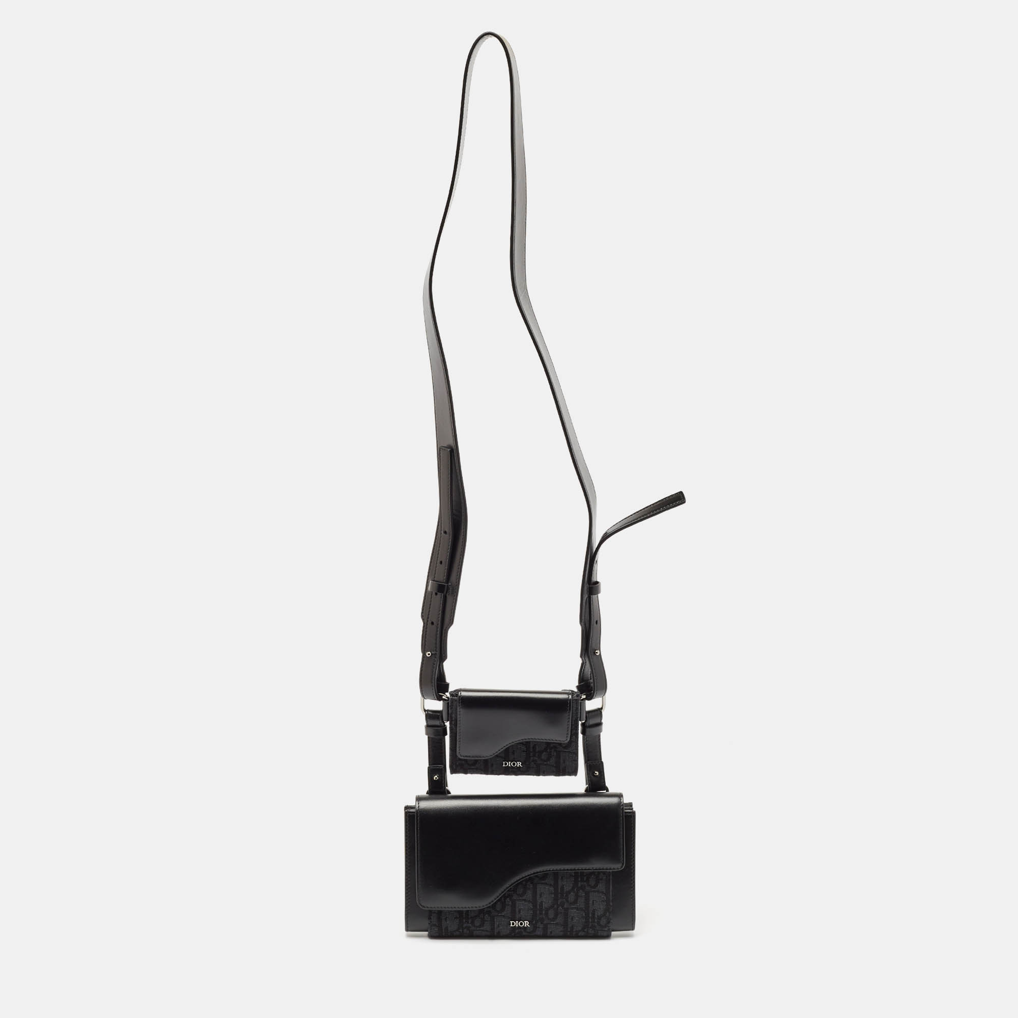 Dior Black Oblique Canvas and Leather Elite Pouch Crossbody Bag