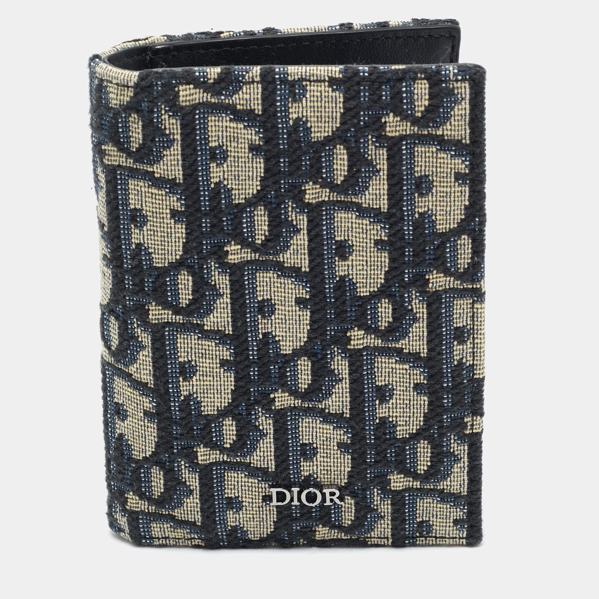 Dior Beige/Black Oblique Canvas Vertical Bifold Card Holder
