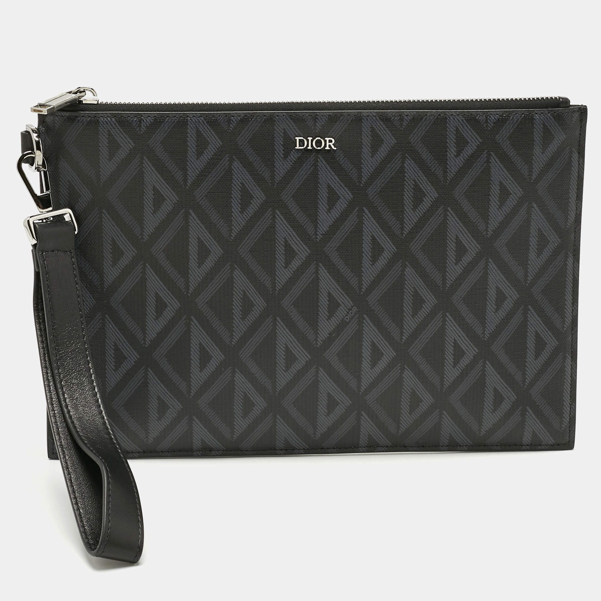 Pre Owned حقيبة يد ديور قماش مطلي بالألماس أسود CD حجم A5