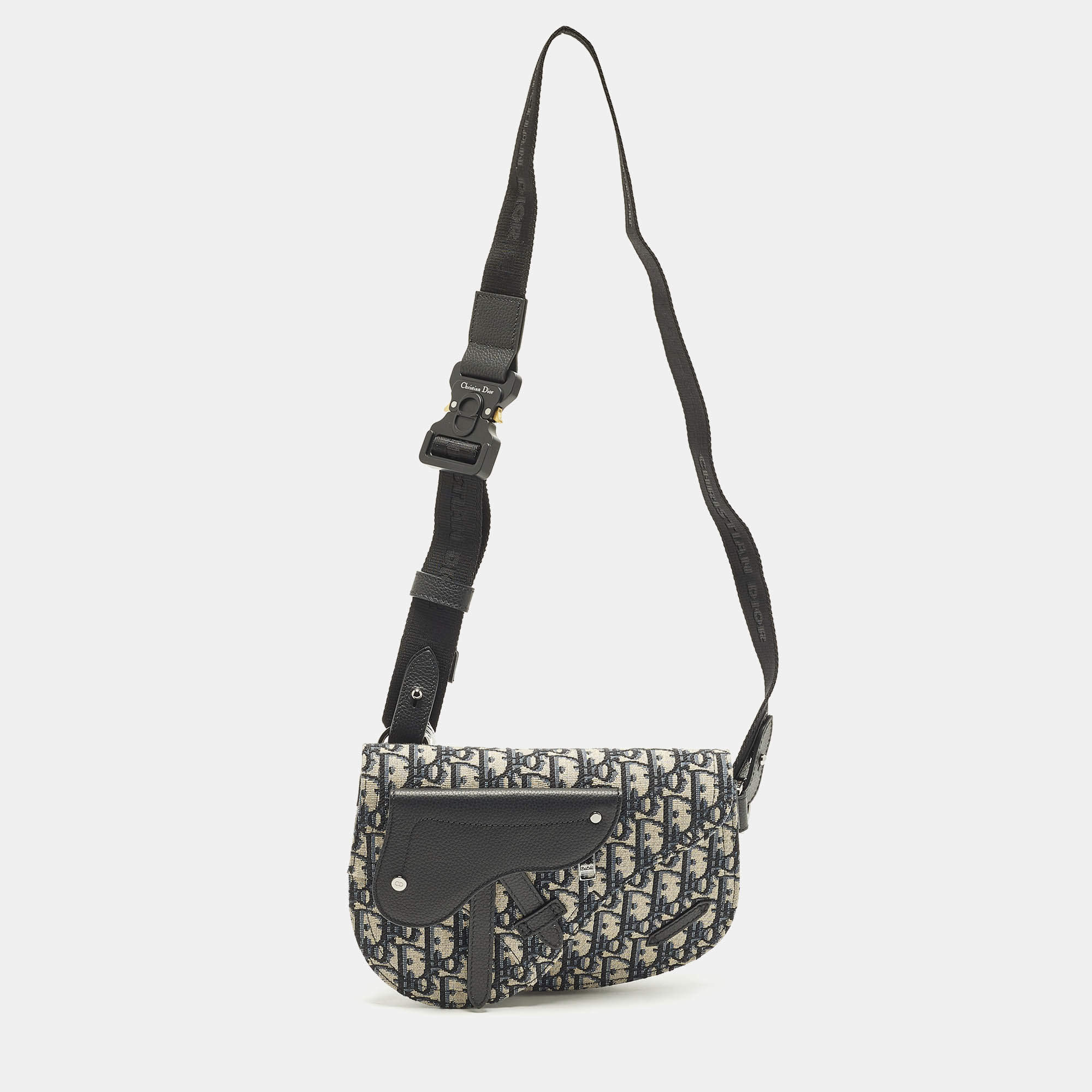 Pre Owned Dior Saddle Beige/Black Oblique Canvas and Leather Messenger Bag