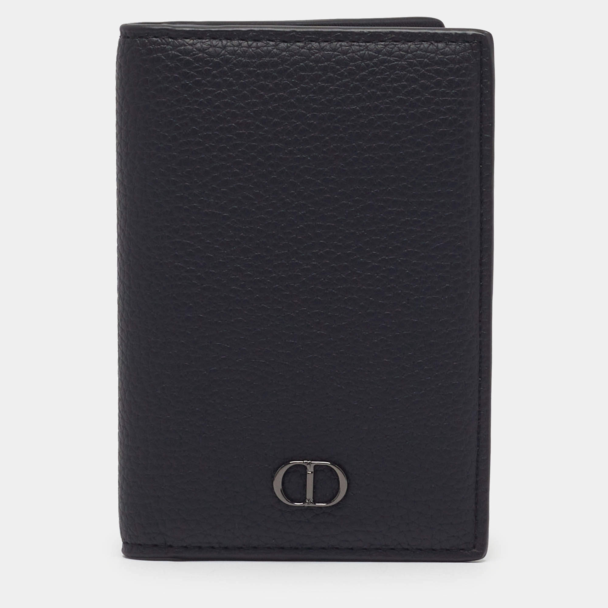 Pre Owned Dior CD Icon Black Leather Bifold Card Holder