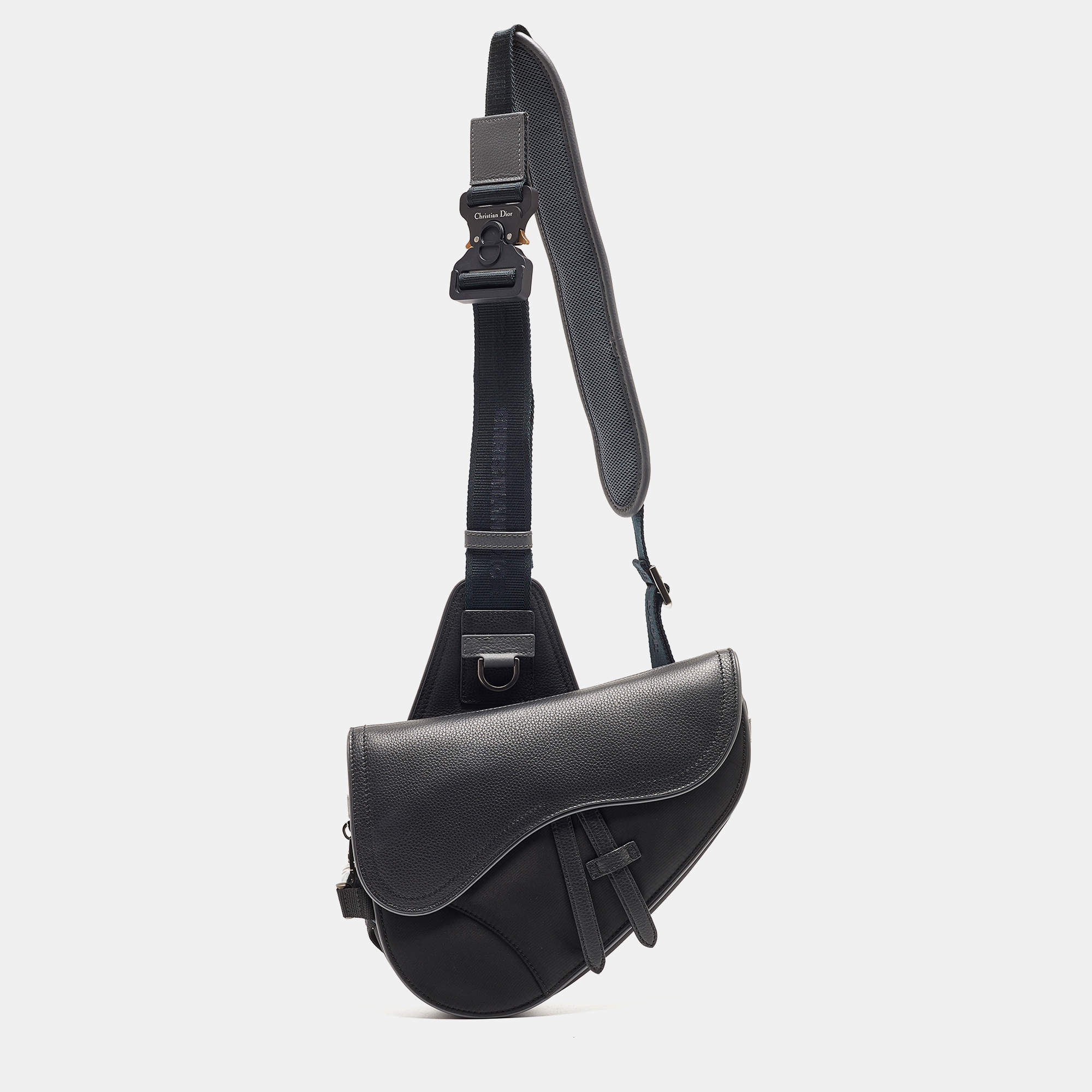 Dior Black Nylon and Leather Saddle Crossbody Bag