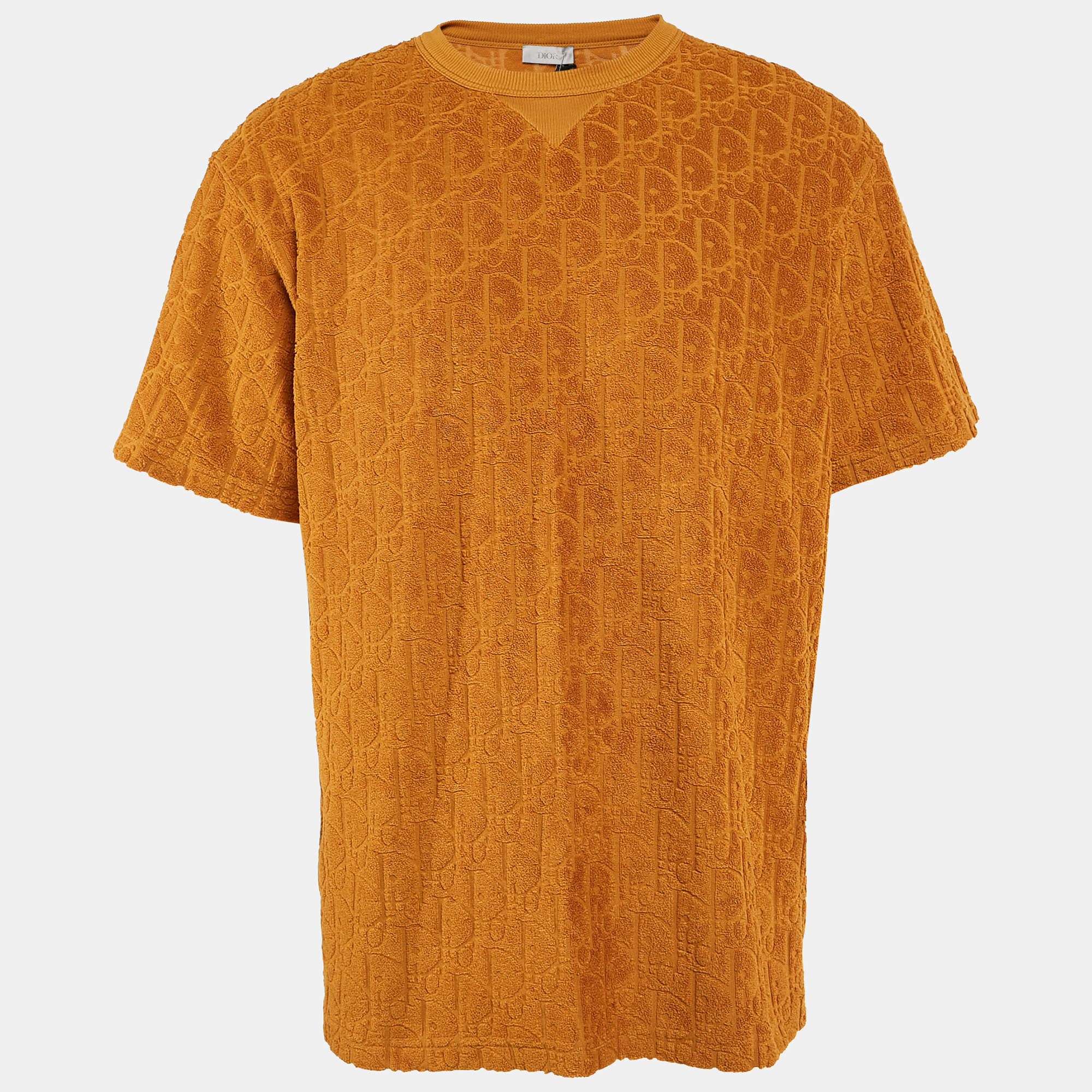 Dior Mustard Yellow Oblique Pattern Terry Cotton Relaxed Fit T-Shirt XL