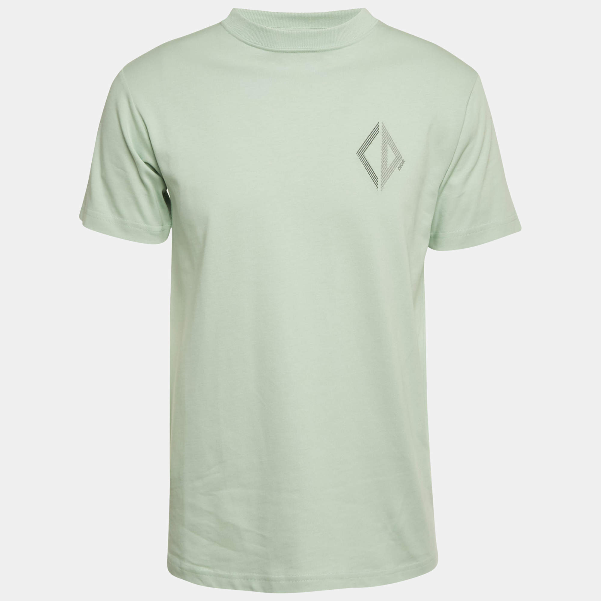 Pre Owned Dior Homme Mint Green CD Diamond Embroidered Cotton T-Shirt XXS