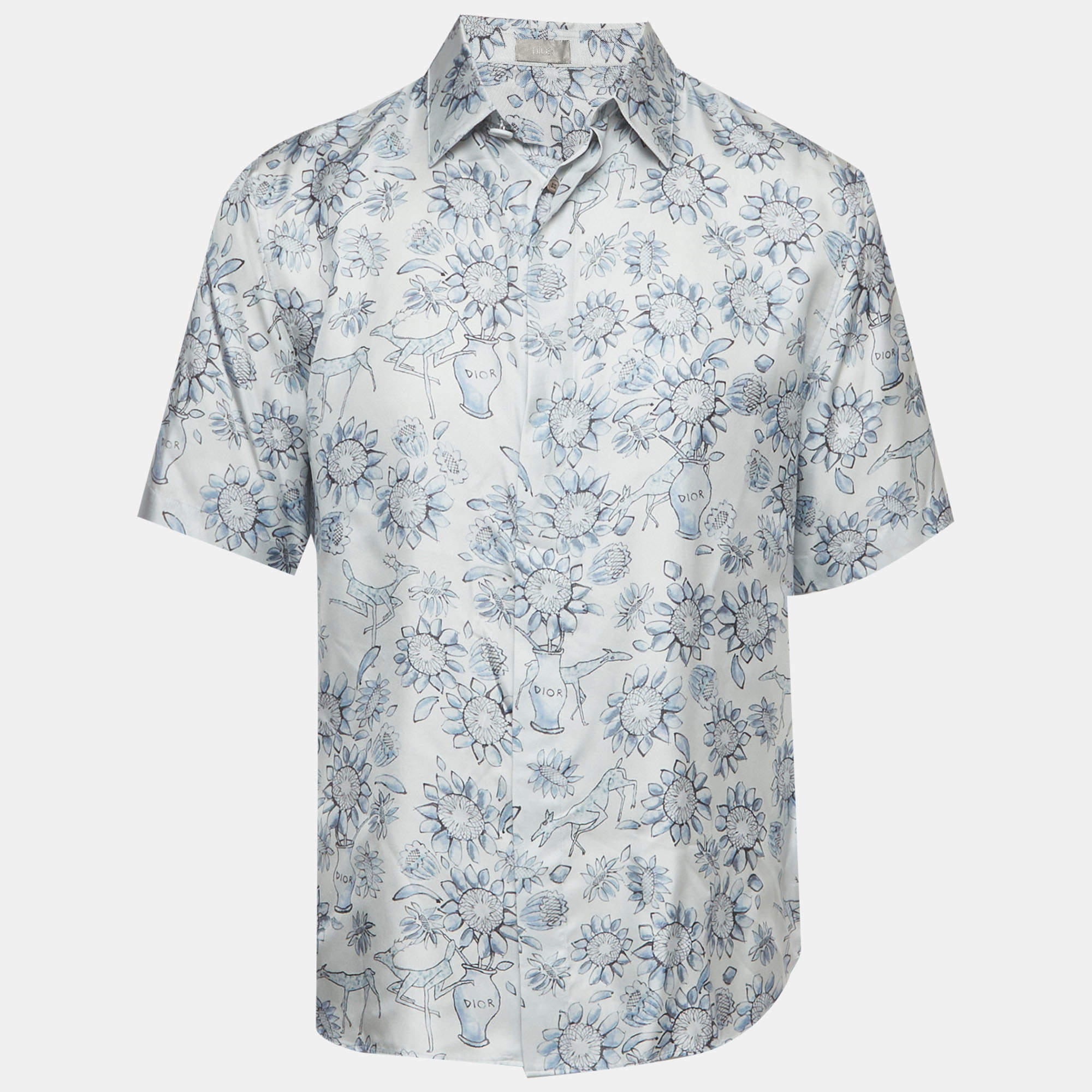 Pre Owned Dior Homme Blue Hylton Nel Print Silk Short Sleeved Shirt S
