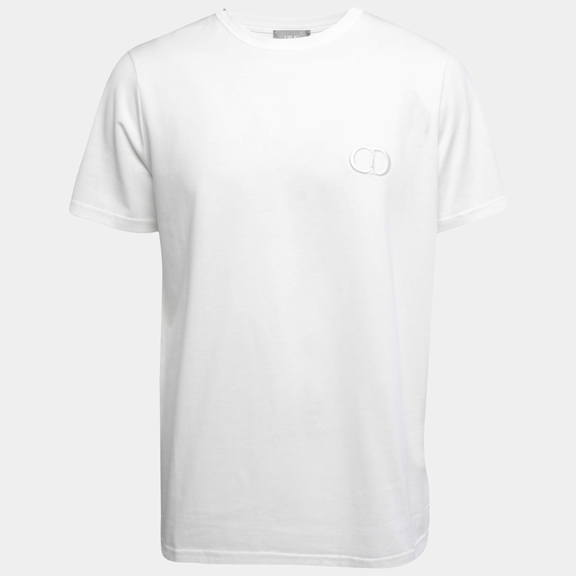 Pre Owned Dior Homme White CD Icon Cotton Crew Neck T-Shirt M