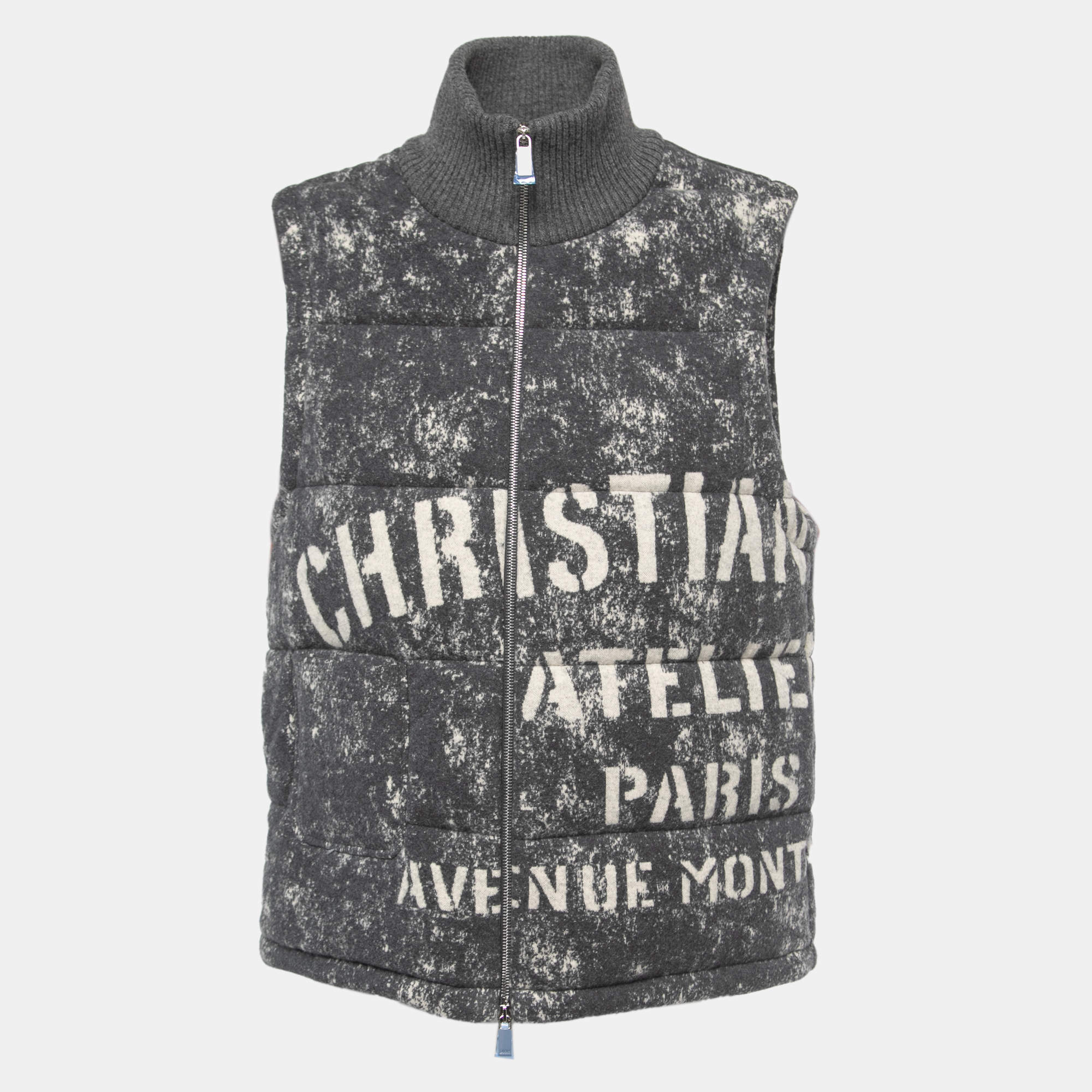 Dior Grey Printed Cotton Fleece Puffer Vest L