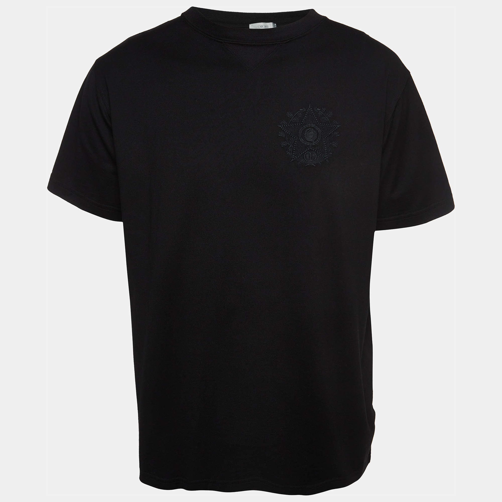 Pre Owned Dior Homme Black Embroidered Cotton Crew Neck T-Shirt S