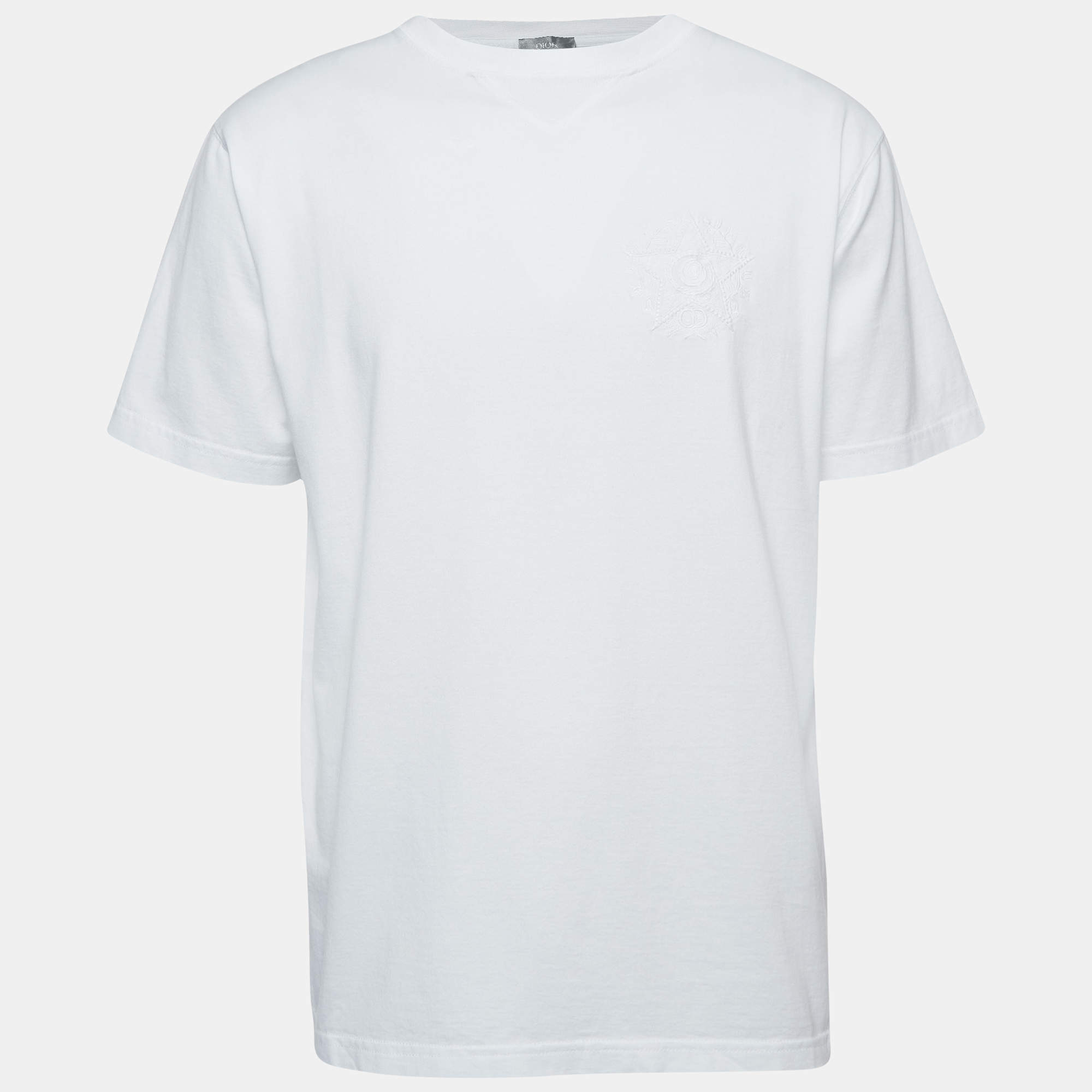 Pre Owned Dior Homme White Embroidered Cotton Half Sleeve T-Shirt S