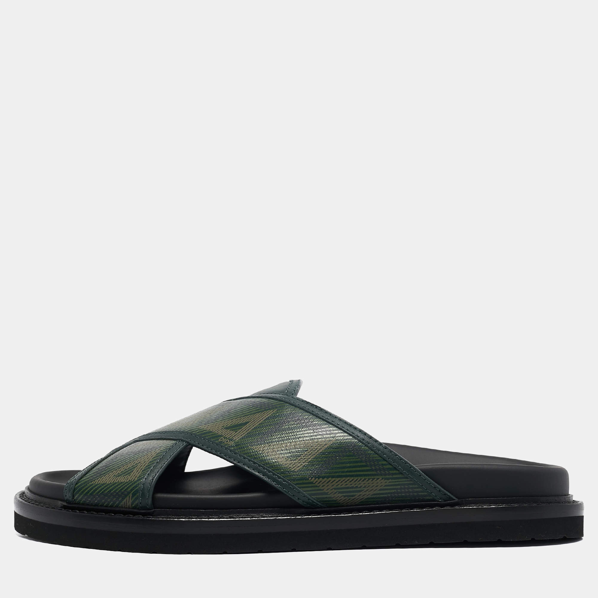 Pre Owned Dior Green Leather Aqua Flat Slides Size 41