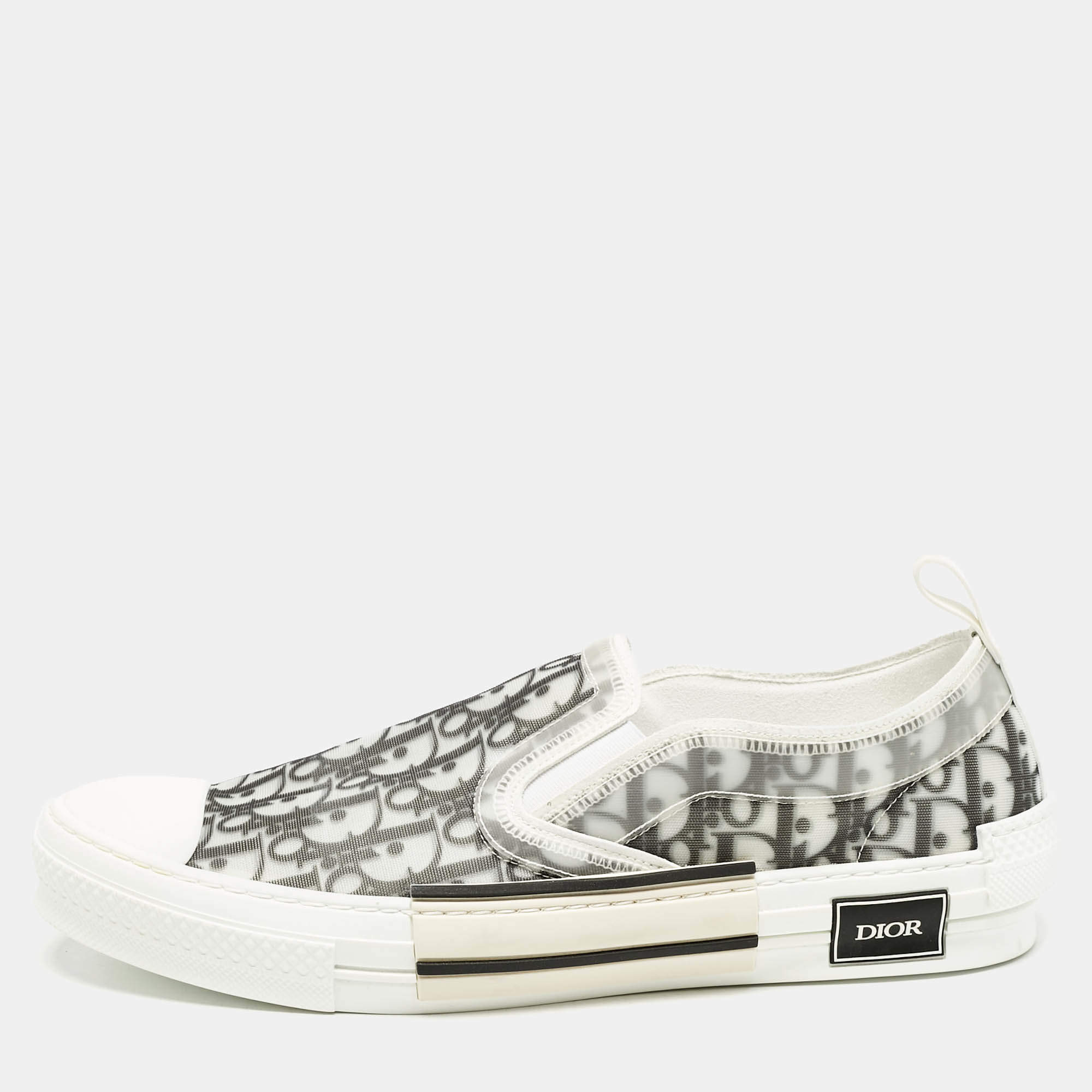 Dior White/Black Oblique Canvas B23 Slip On Sneakers Size 46