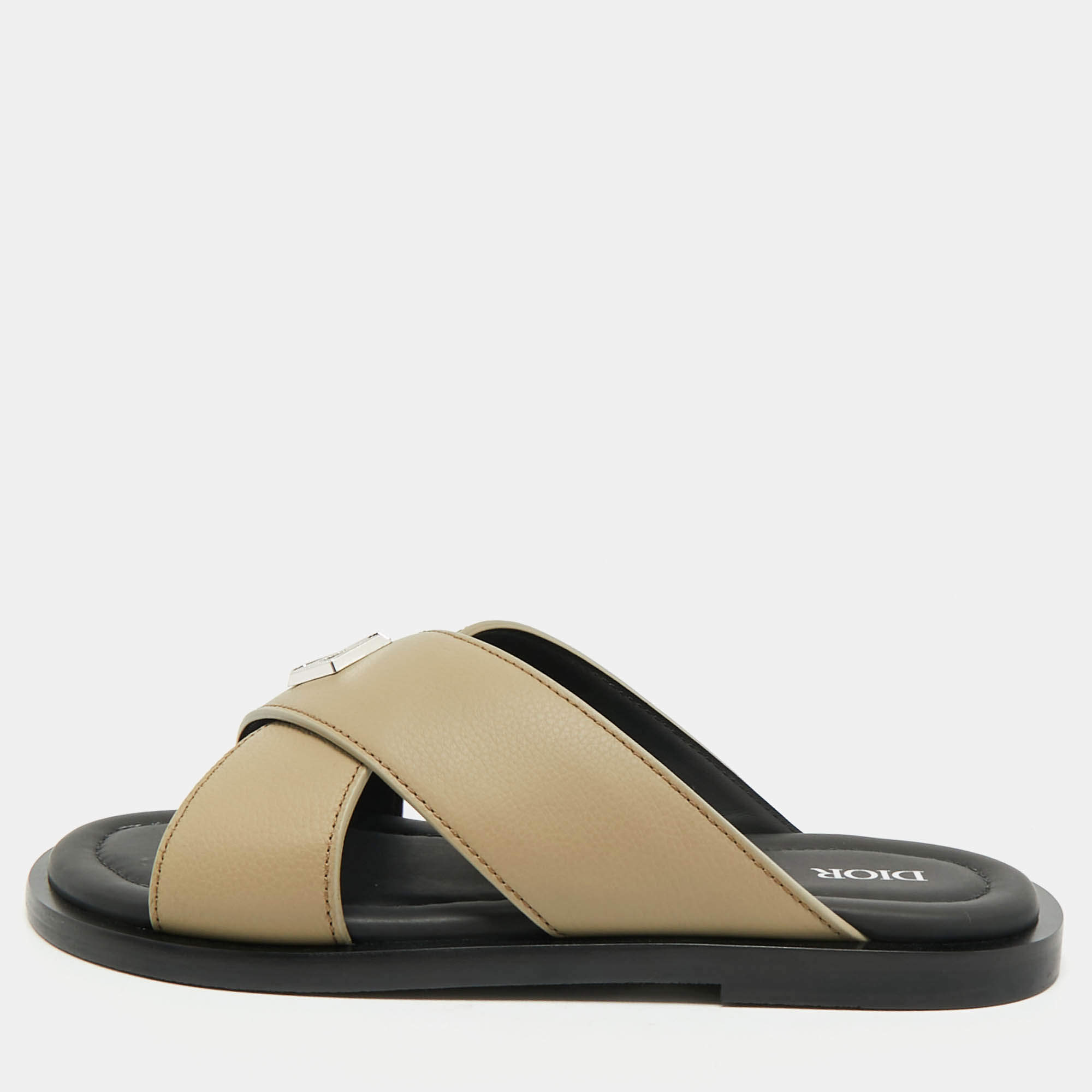 Dior Green Leather Alias Flat Slides Size 42