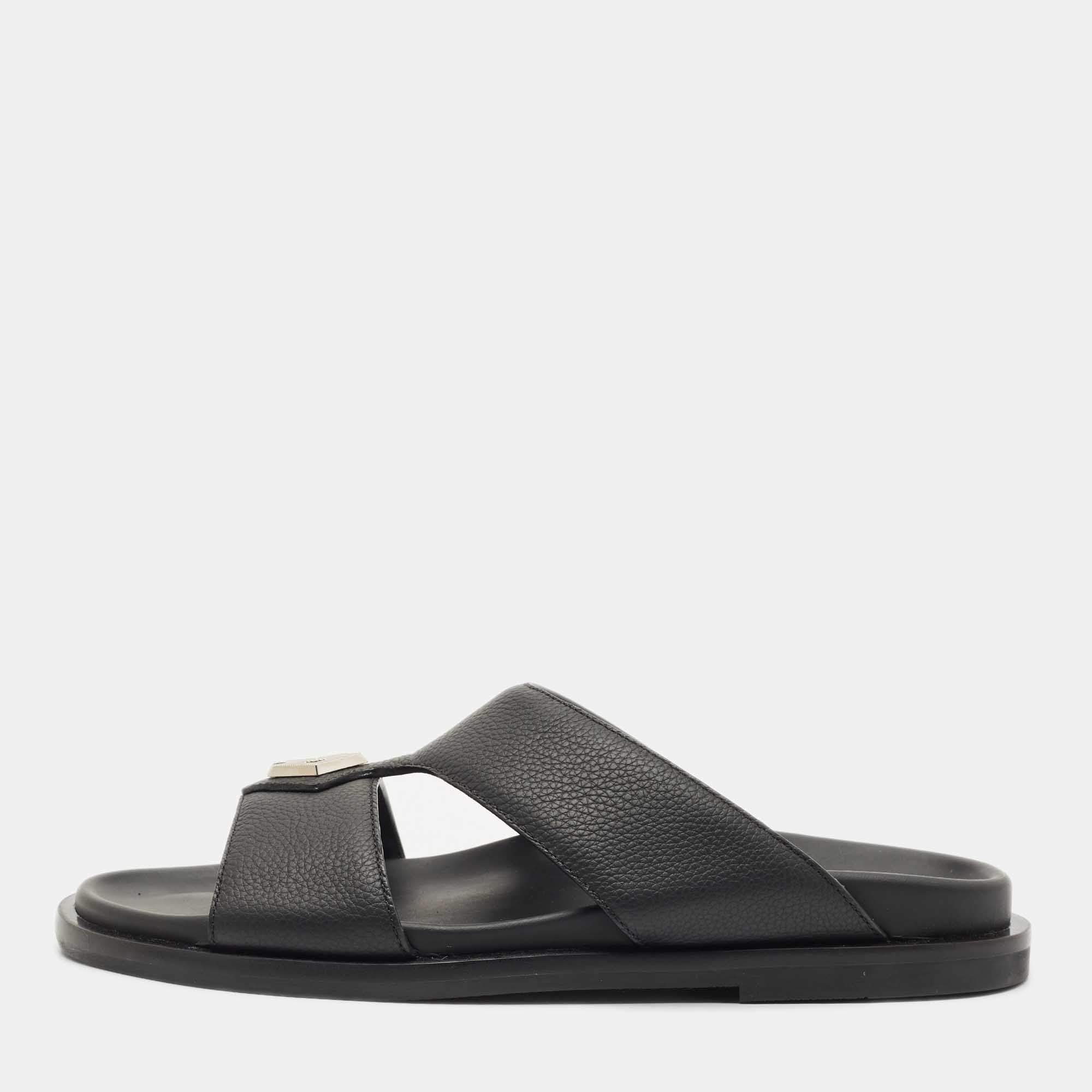 Dior Black Leather Alias Flat Slides Size 43