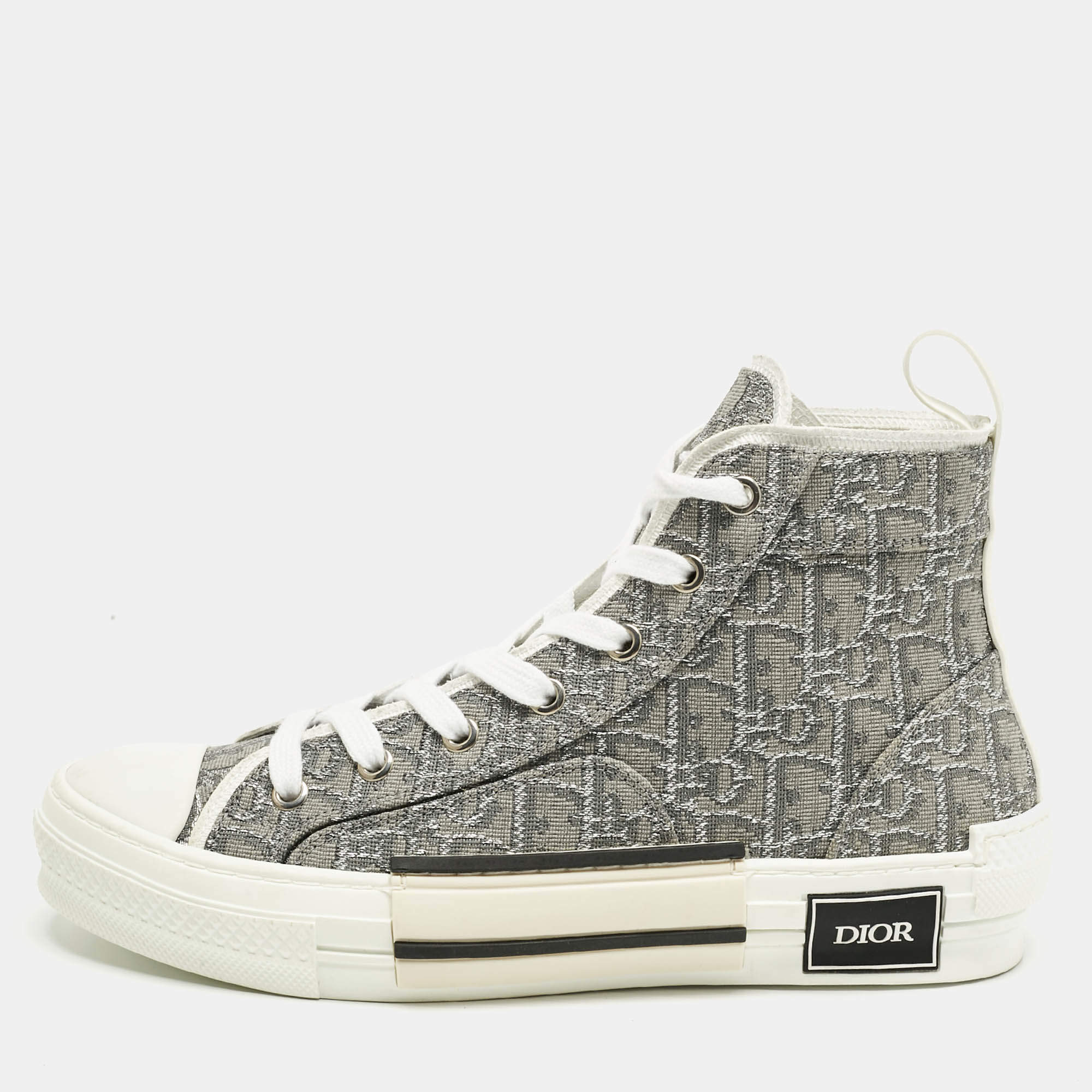 Pre Owned Dior Grey Canvas B23 High Top Sneakers Size 39