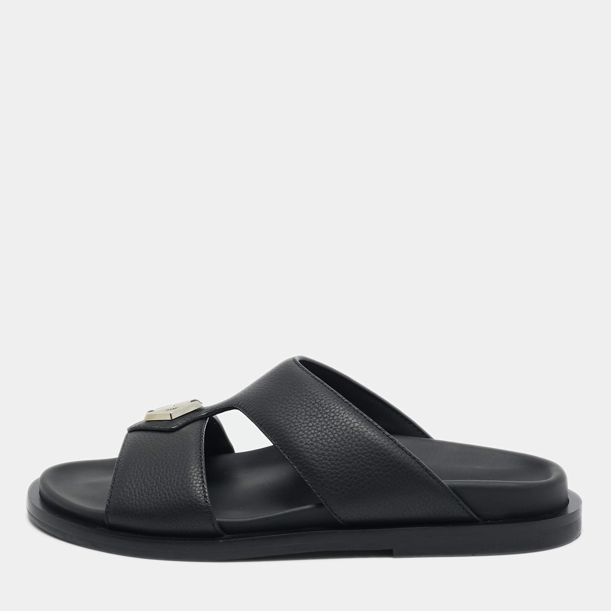 مملوكة مسبقًا Dior Black Leather Alias Flat Slides Size 40