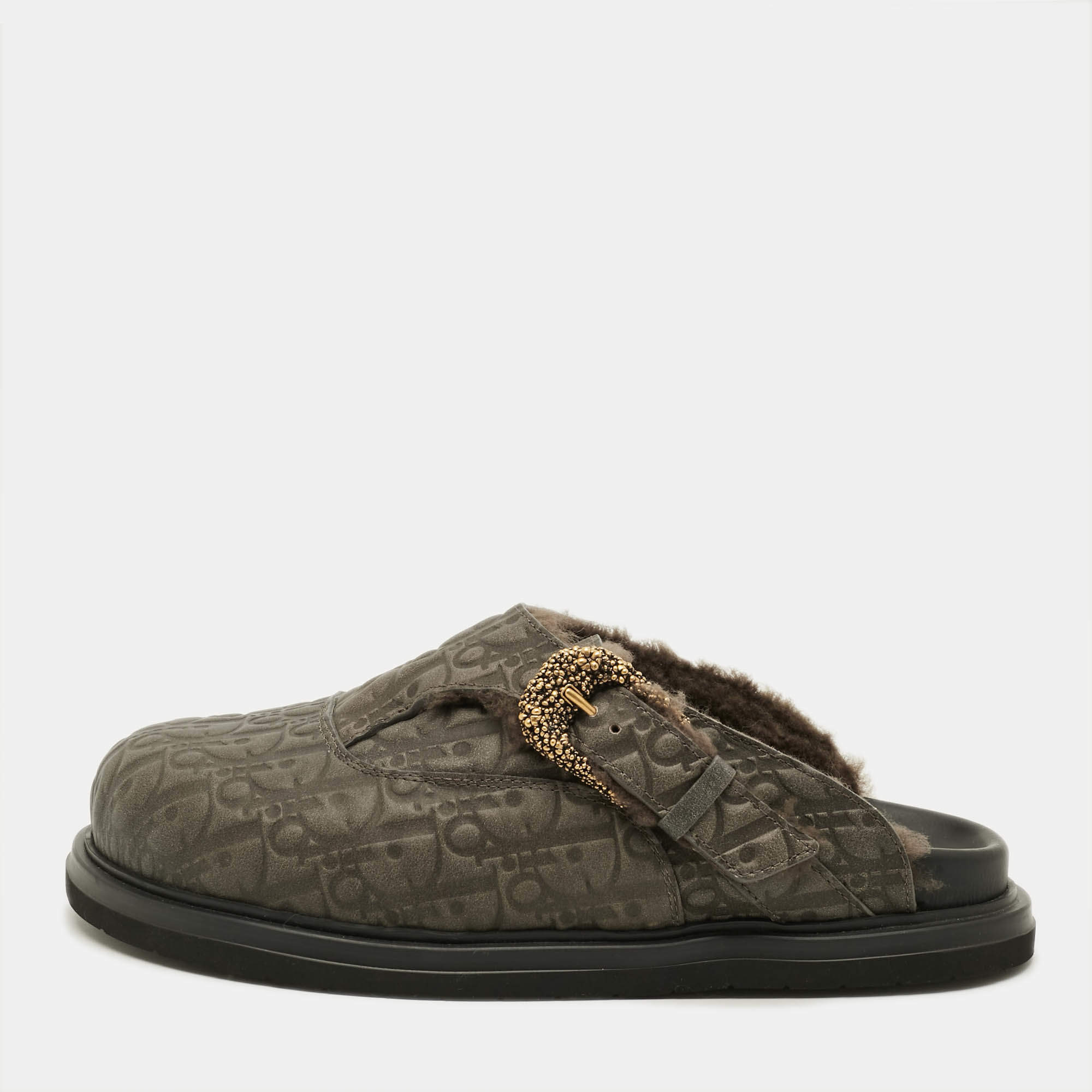 Pre Owned صندل ميول ديور أكوا جلد منقوش أخضر غامق مقاس 41