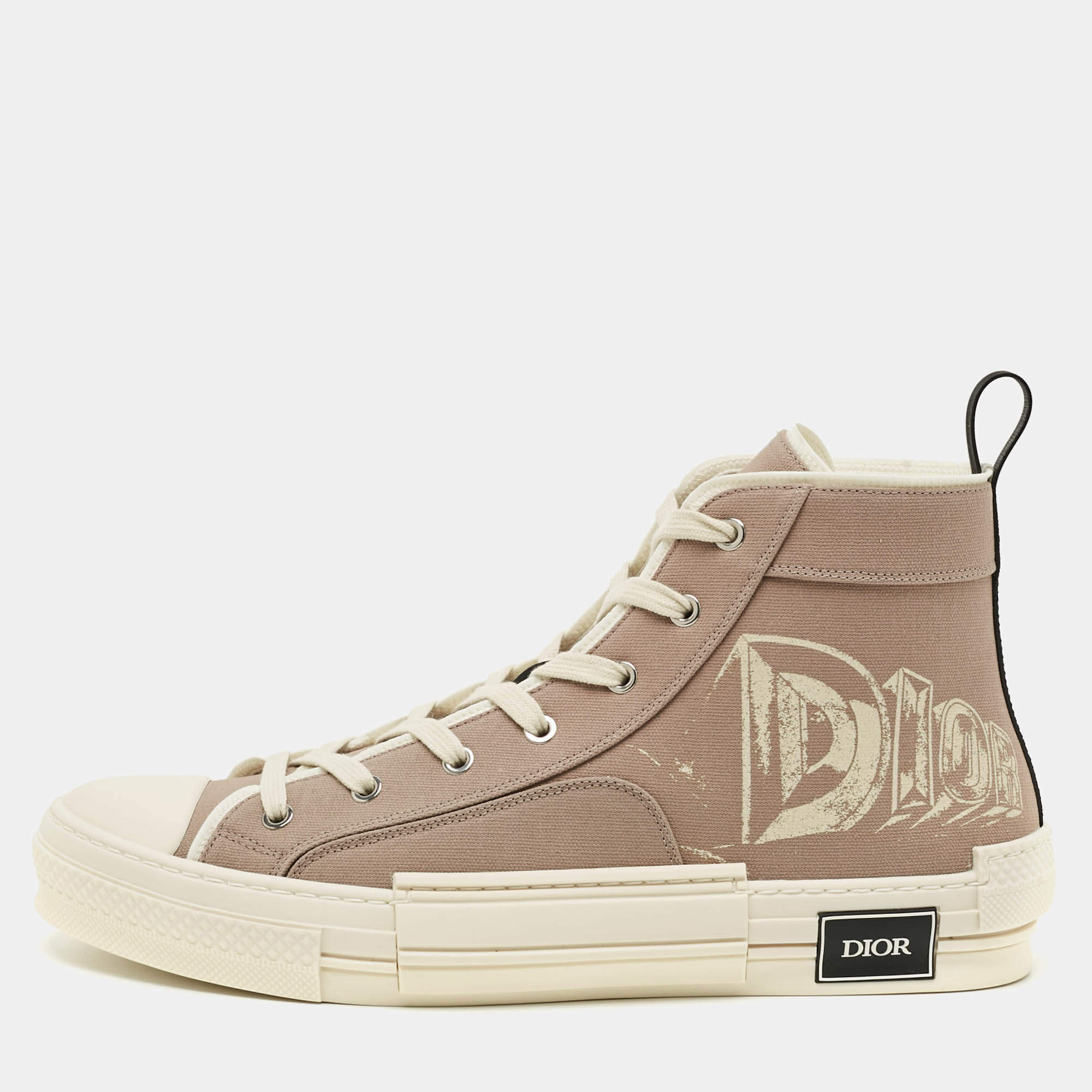 Pre Owned Dior AsteroDior B23 Size 45 Beige Canvas High Top Sneakers