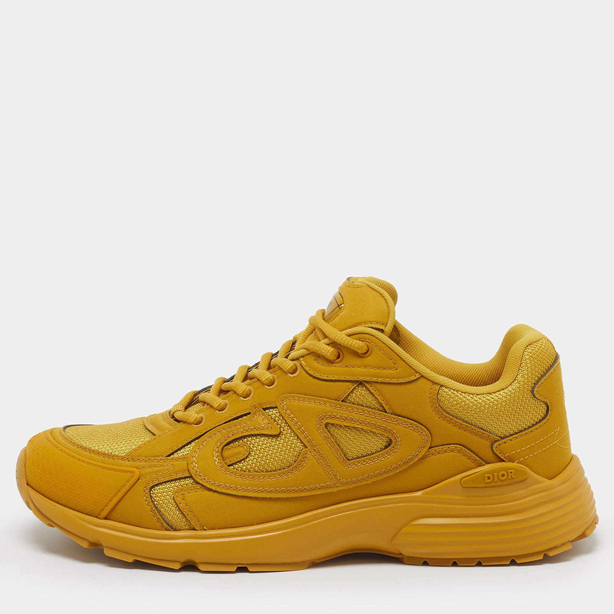 Pre Owned Dior B30 Size 41 Yellow Mesh and Rubber Lace Up Sneakers