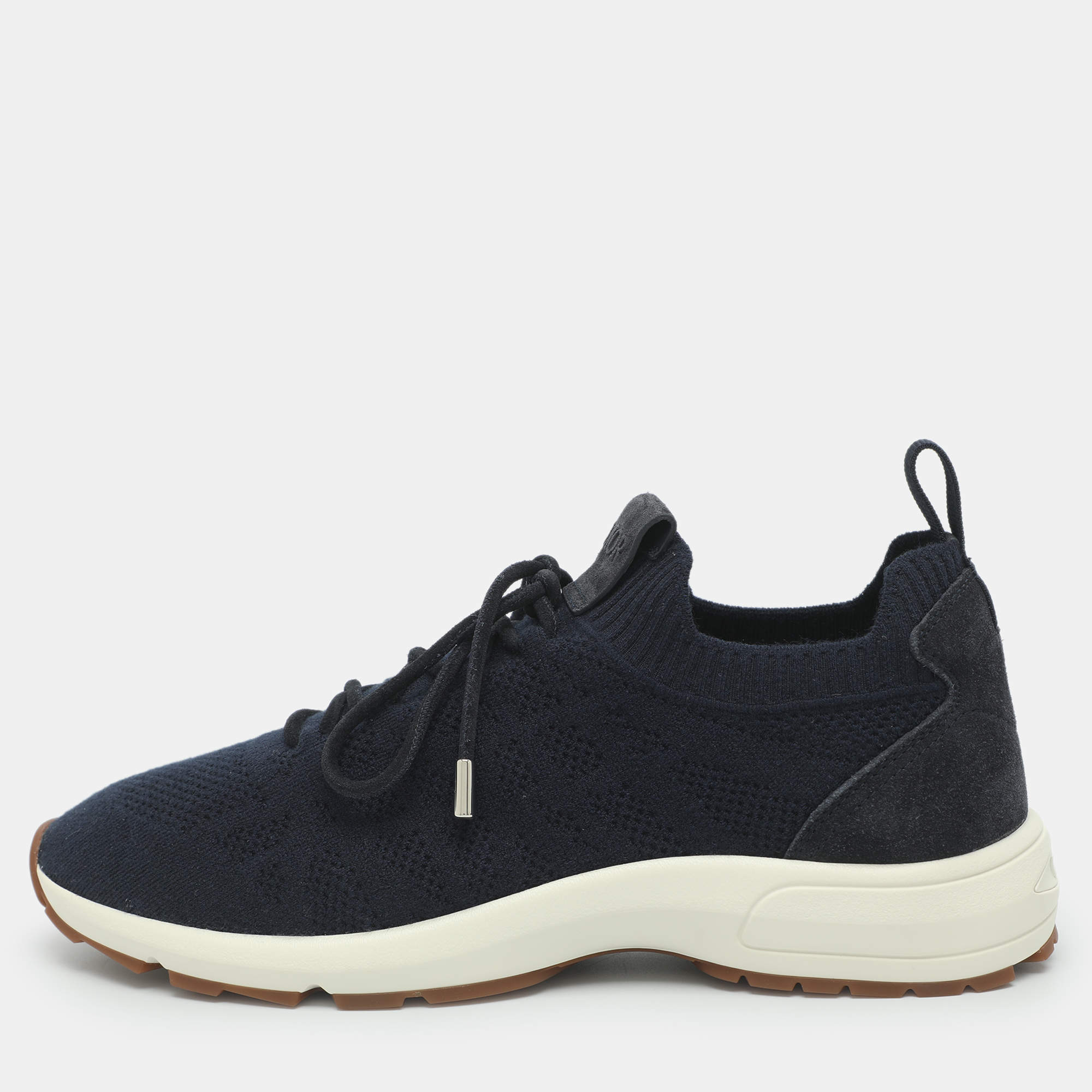 مملوكة مسبقًا Dior B80 Lounge Size 42 Navy Blue Knit Fabric Low Top Sneakers