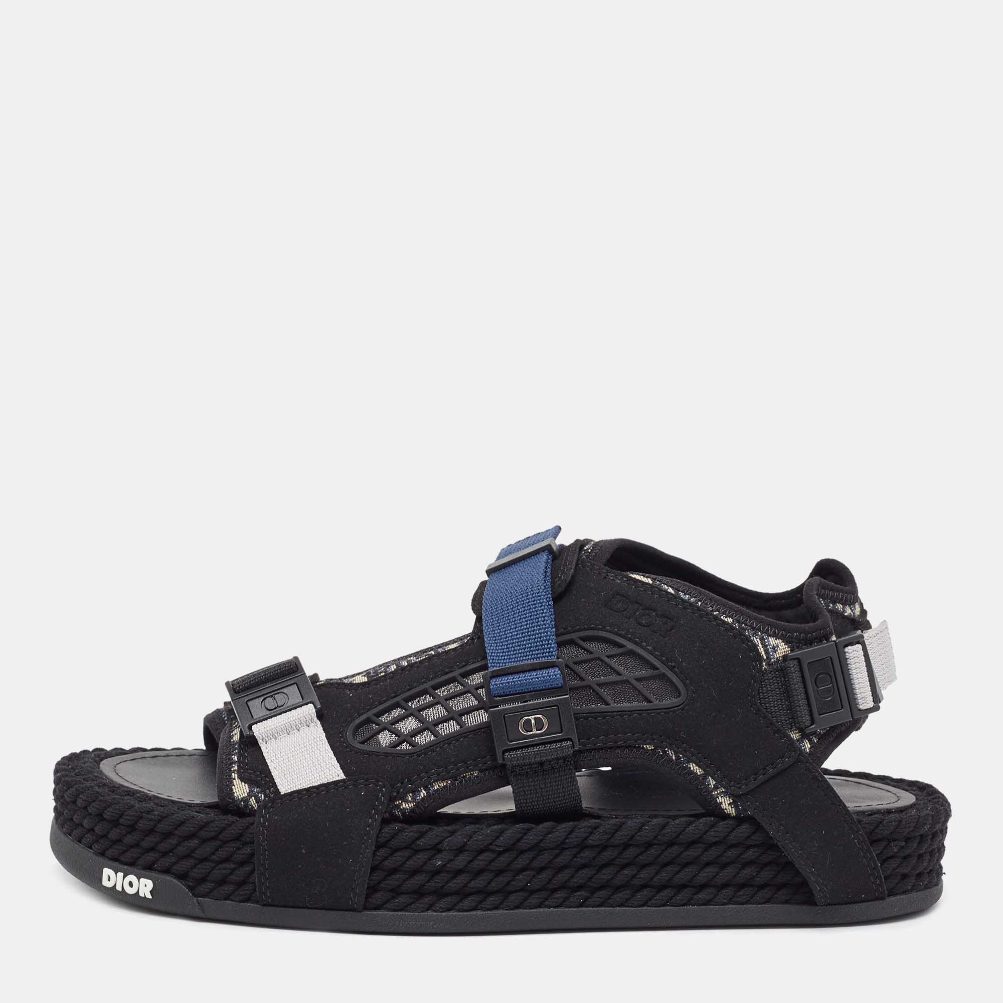  DIOR Black/Blue Jacquard Atlas Sandals Size 41