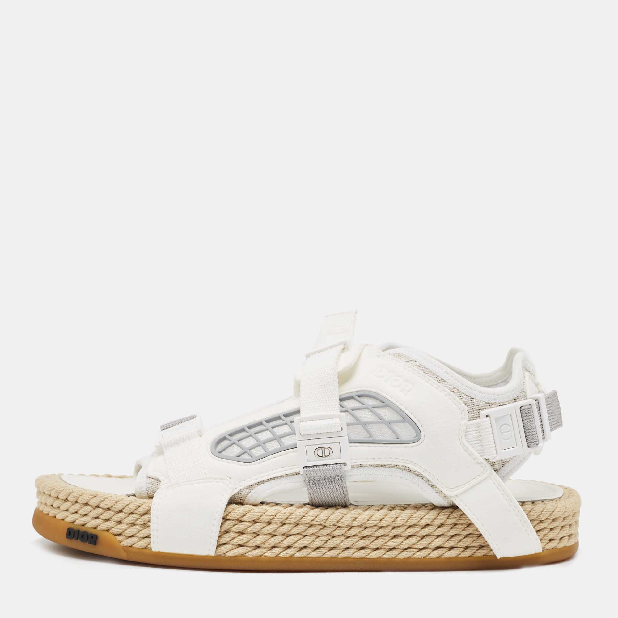  Dior White Canvas and Suede Atlas Sandals Size 41
