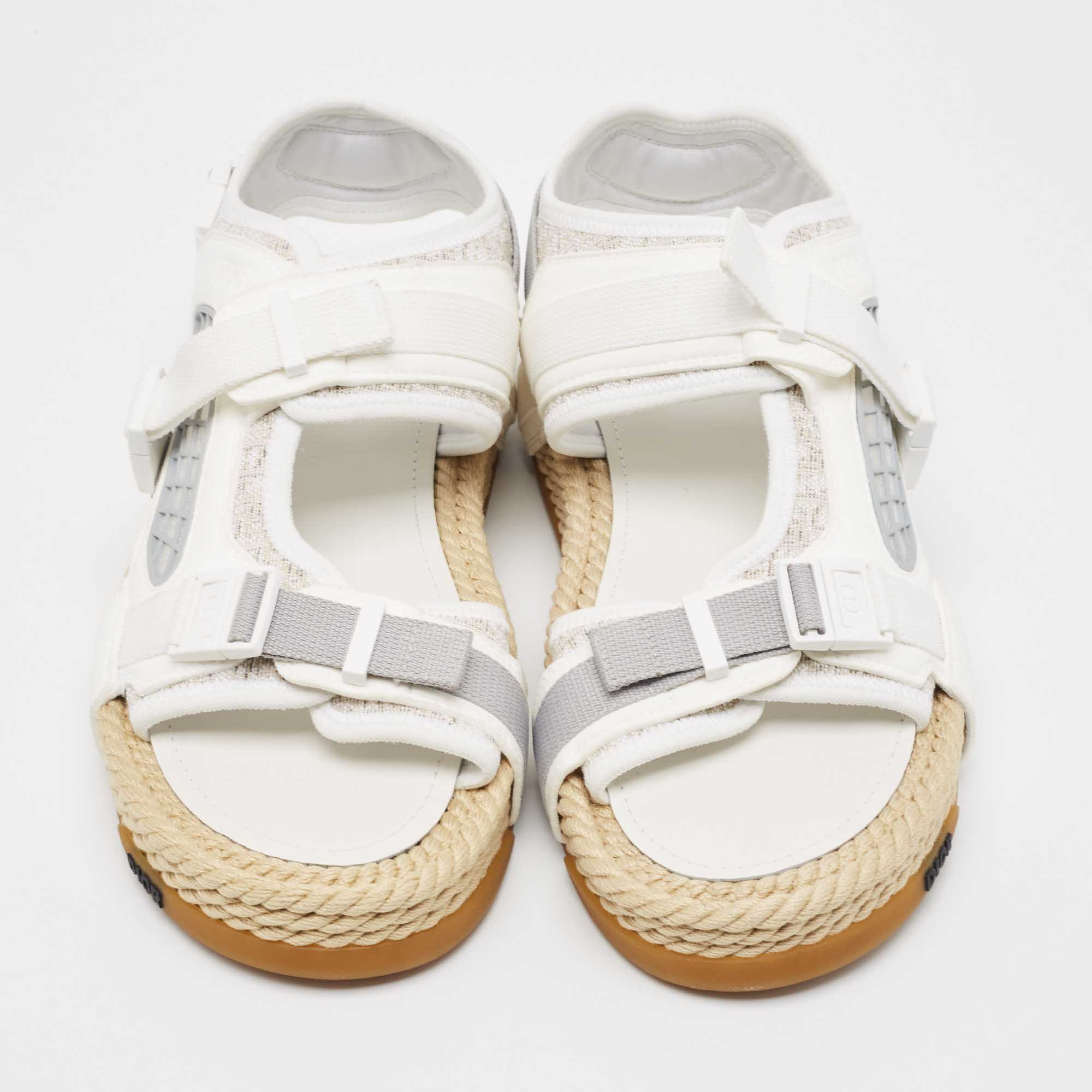 Dior White Canvas and Suede Atlas Sandals Size 41