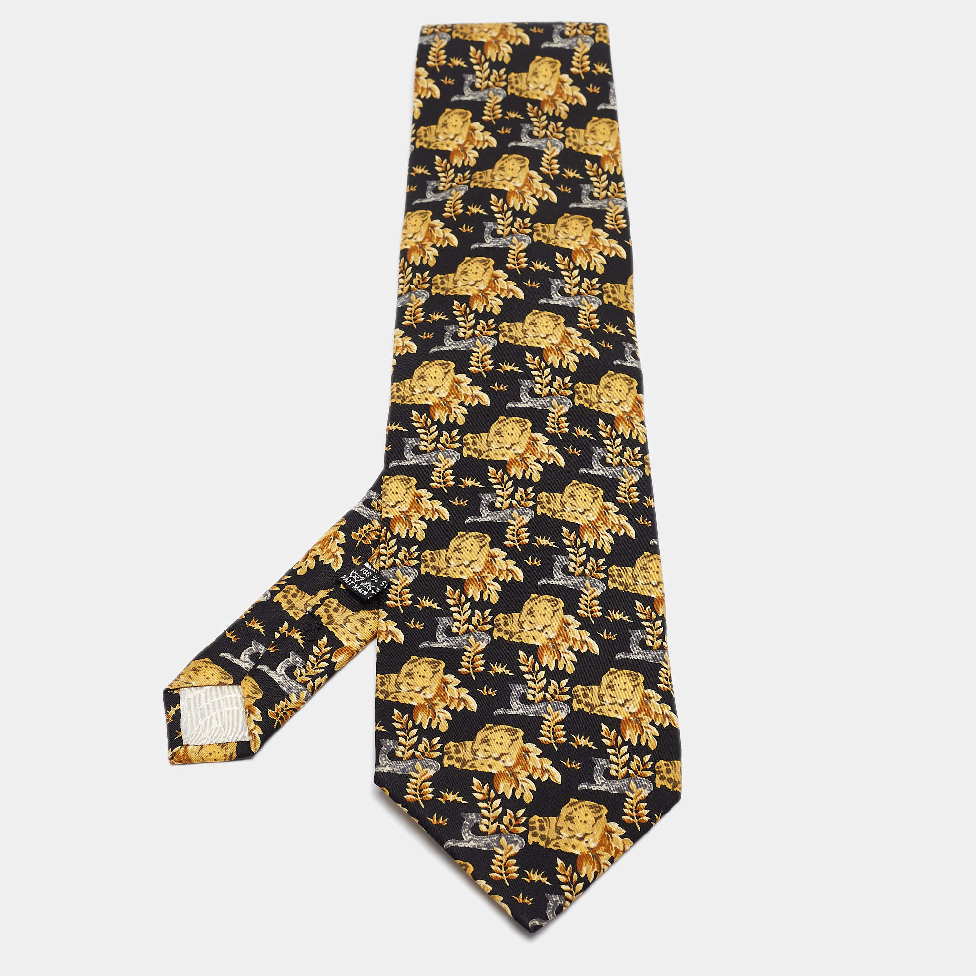 Pre Owned Christian Dior Monsieur Black/Yellow Printed Silk Traditional Tie 