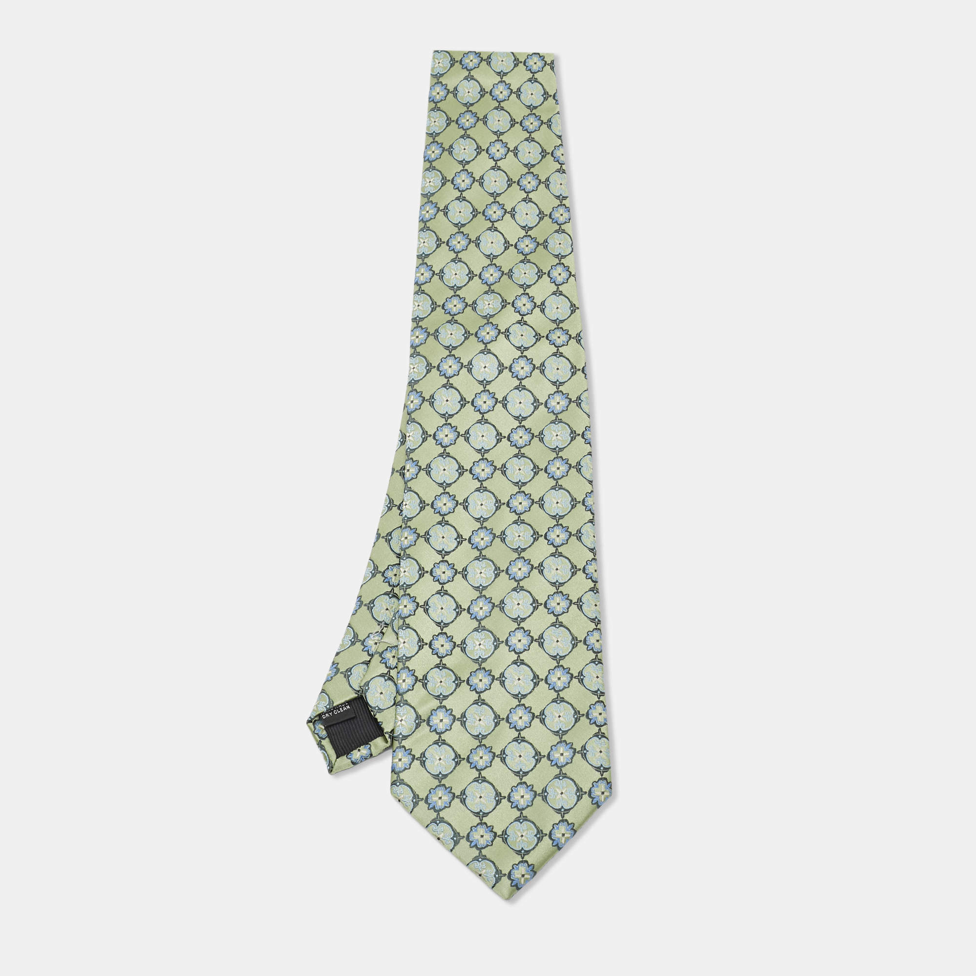 Dior Green Vintage Floral Jacquard Silk Traditional Tie