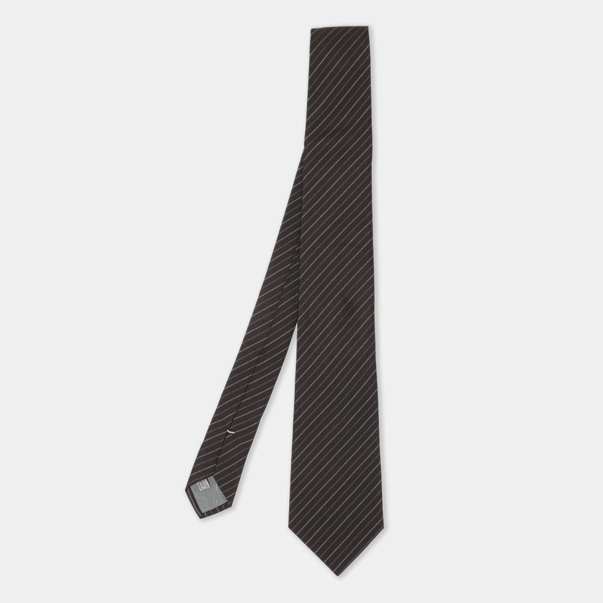 Dior Dark Brown Diagonal Patterned Silk Tie