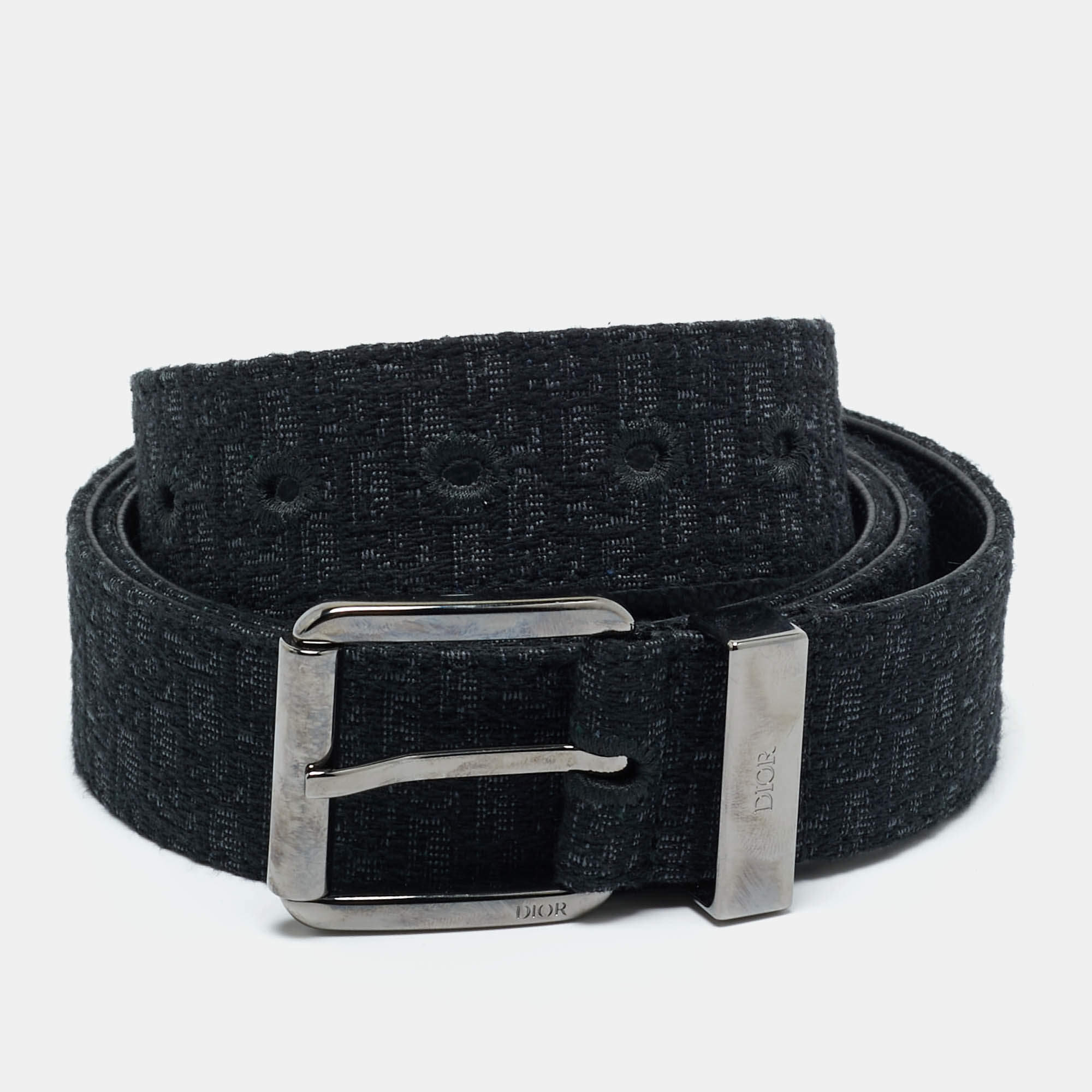 Prada Black Saffiano Leather Triangle Logo Buckle Belt 85 CM