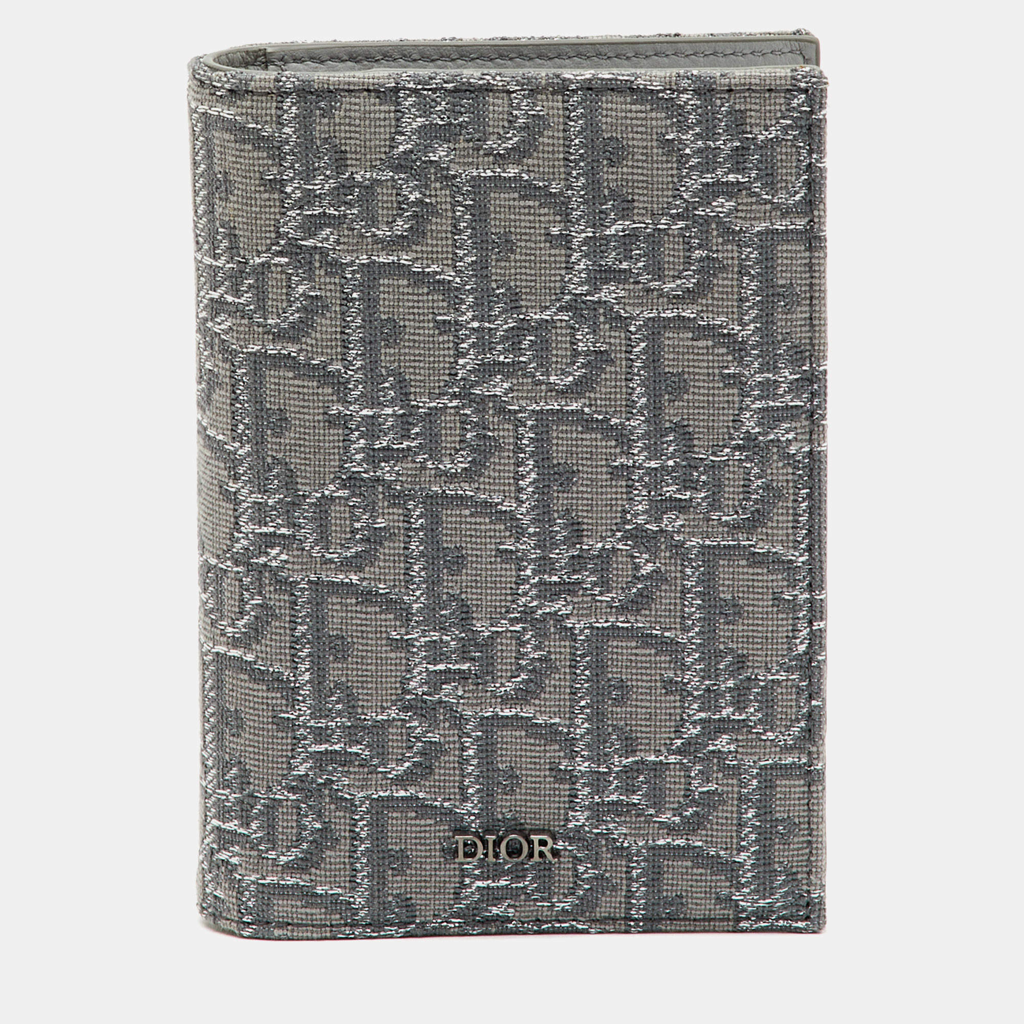Pre Owned Dior Grey/Silver Oblique Jacquard Pasport Holder