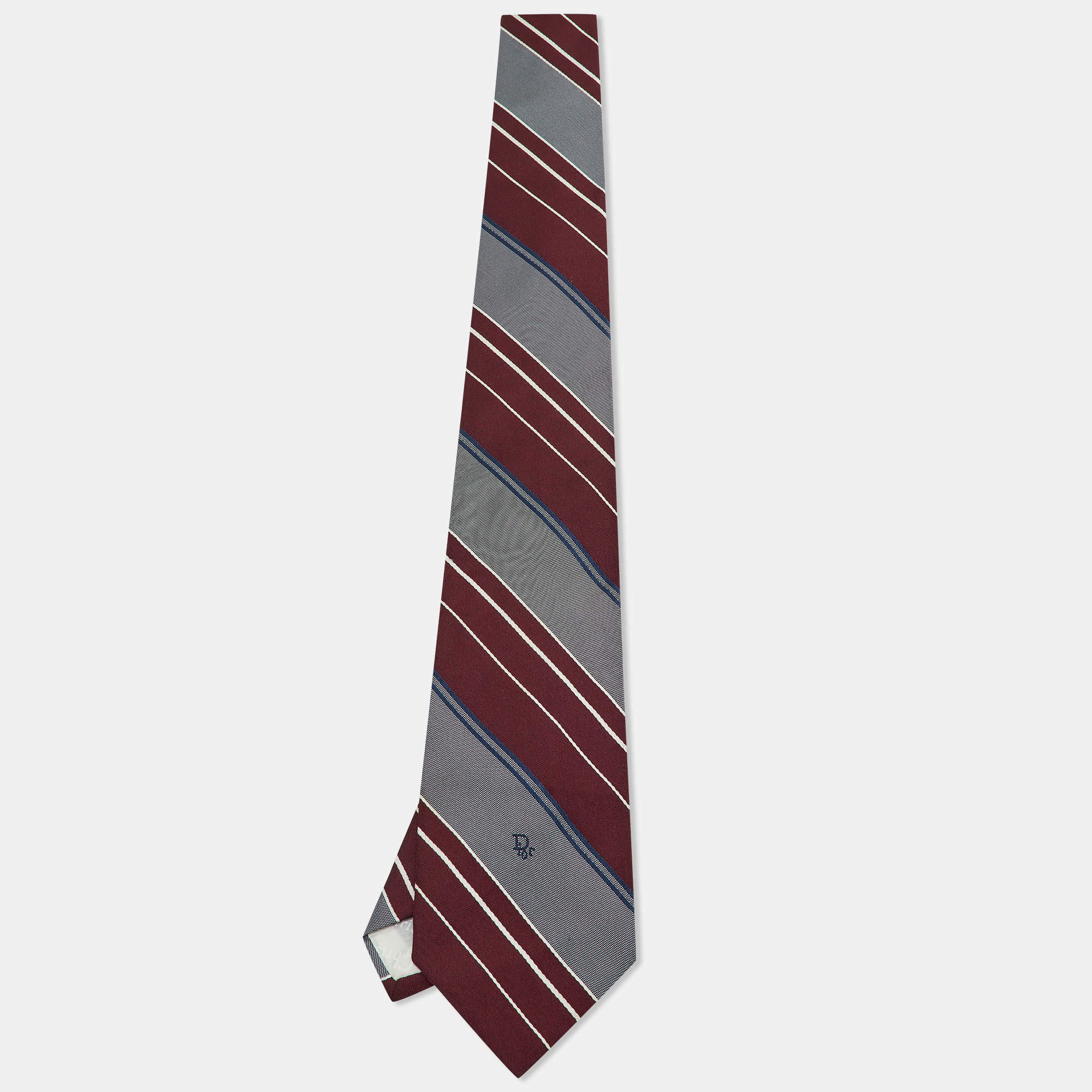 Pre Owned Dior Vintage Burgundy Diagonal Striped Classic Tie