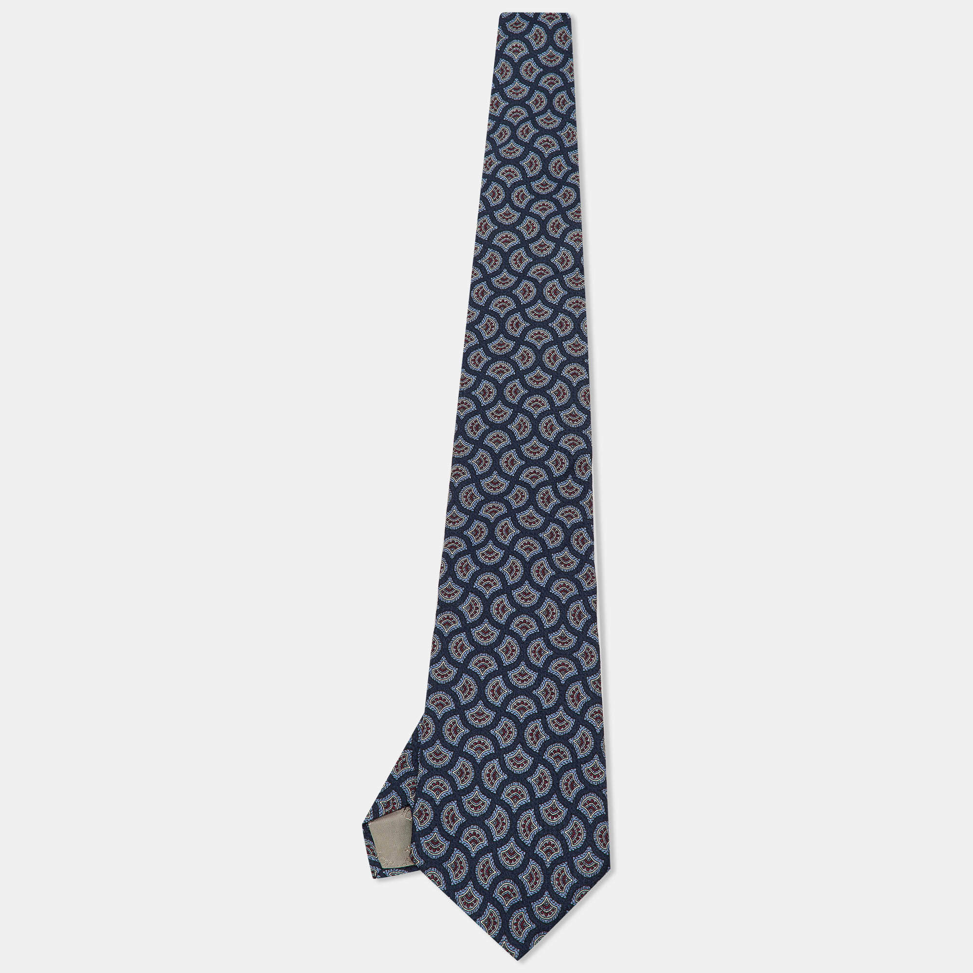 Pre Owned Dior Vintage Navy Blue Printed Silk Tie