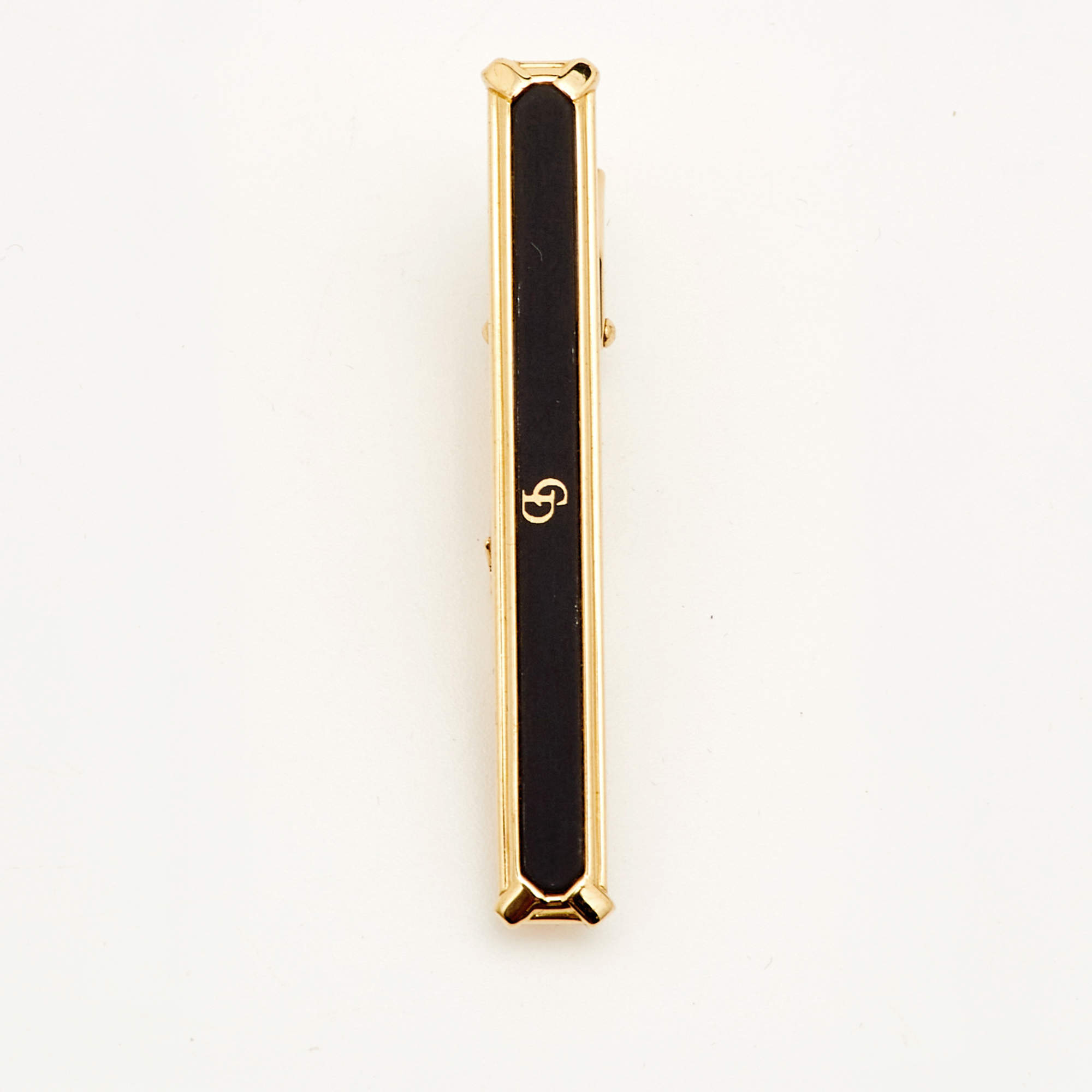 مملوكة مسبقًا Dior Black Composite Gold Tone Tie Clip