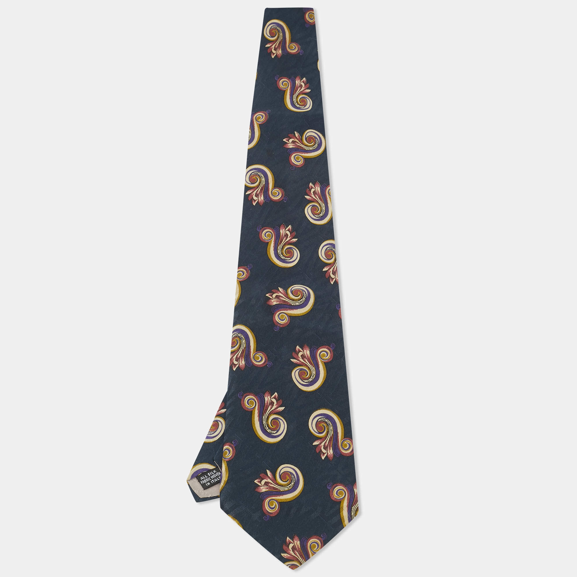 Pre Owned ربطة عنق كريستيان ديور حرير منقوشة زرقاء قاتمة منتصف الليل عتيقة