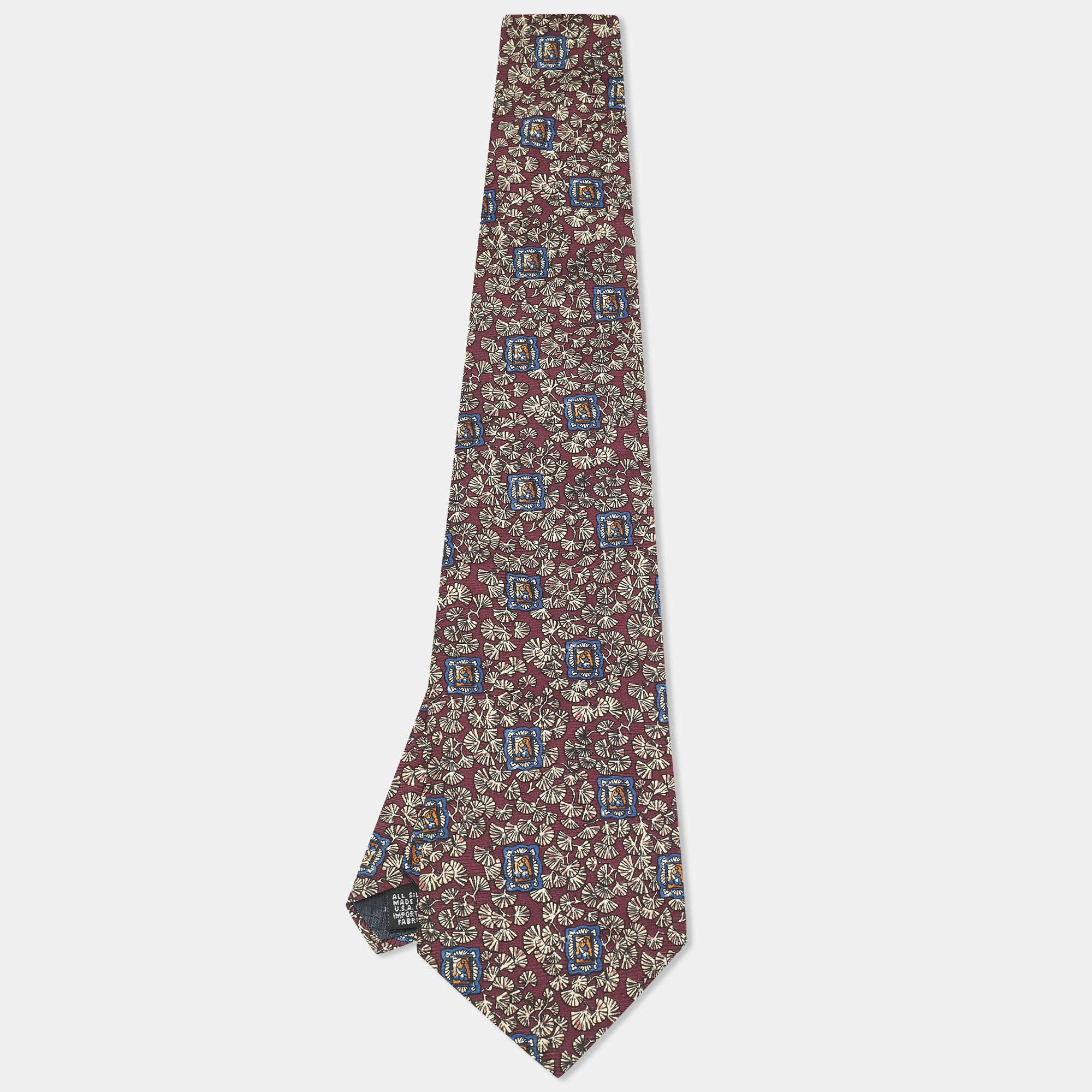 Pre Owned Christian Dior Monsieur Burgundy Printed Silk Traditional Tie