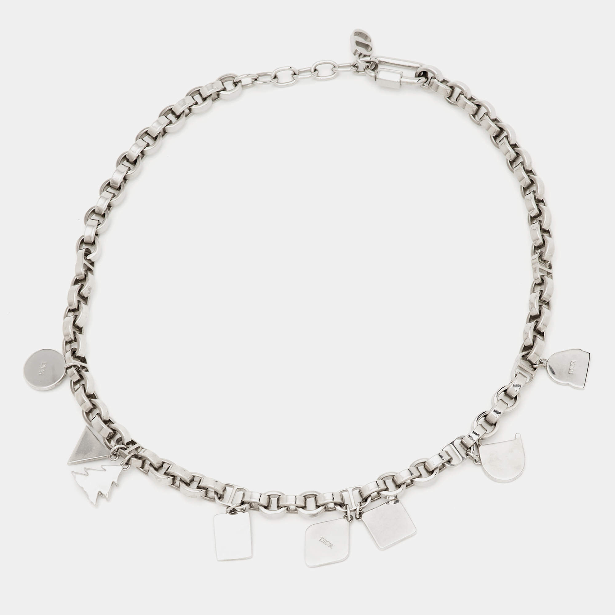 Pre Owned Dior Enamel Silver Tone Multi Charm Necklace