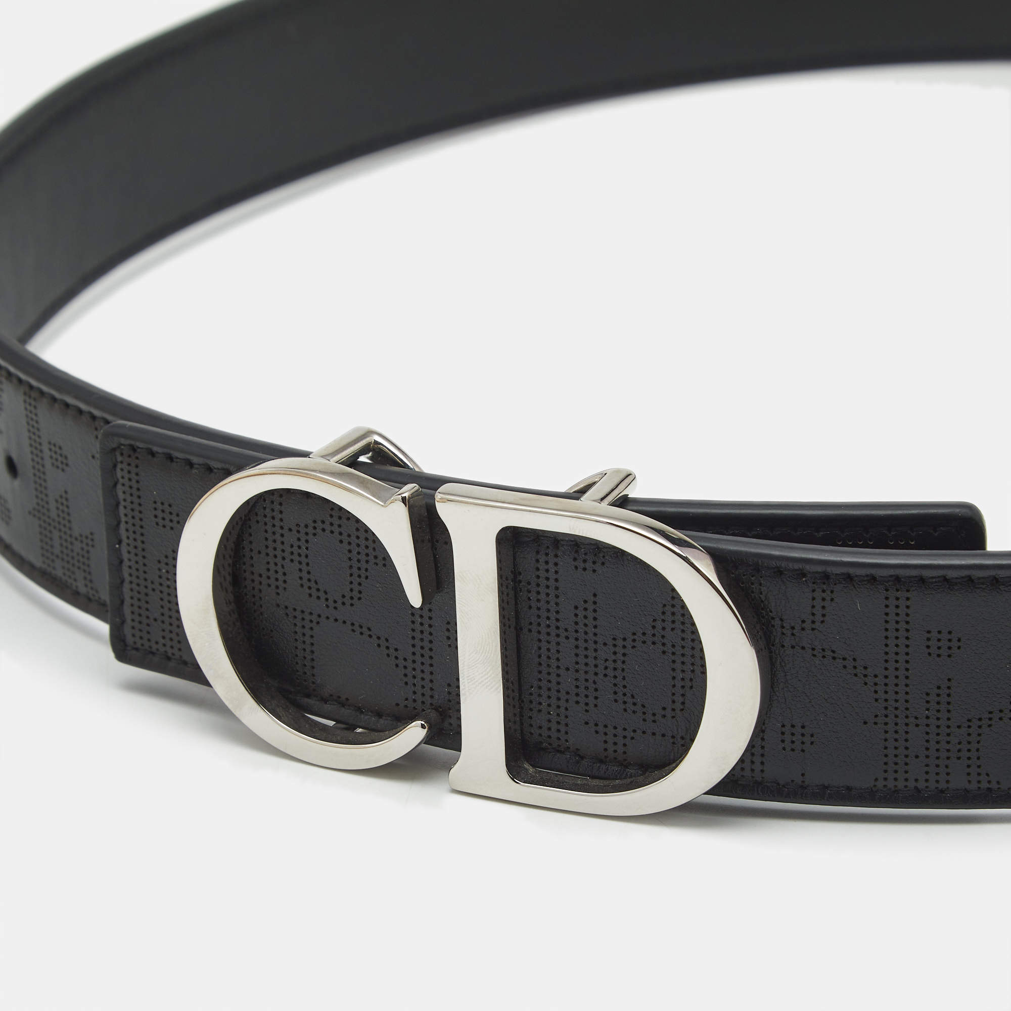Dior Grey Printed Coated Canvas Diamond Buckle Waist Belt 90CM