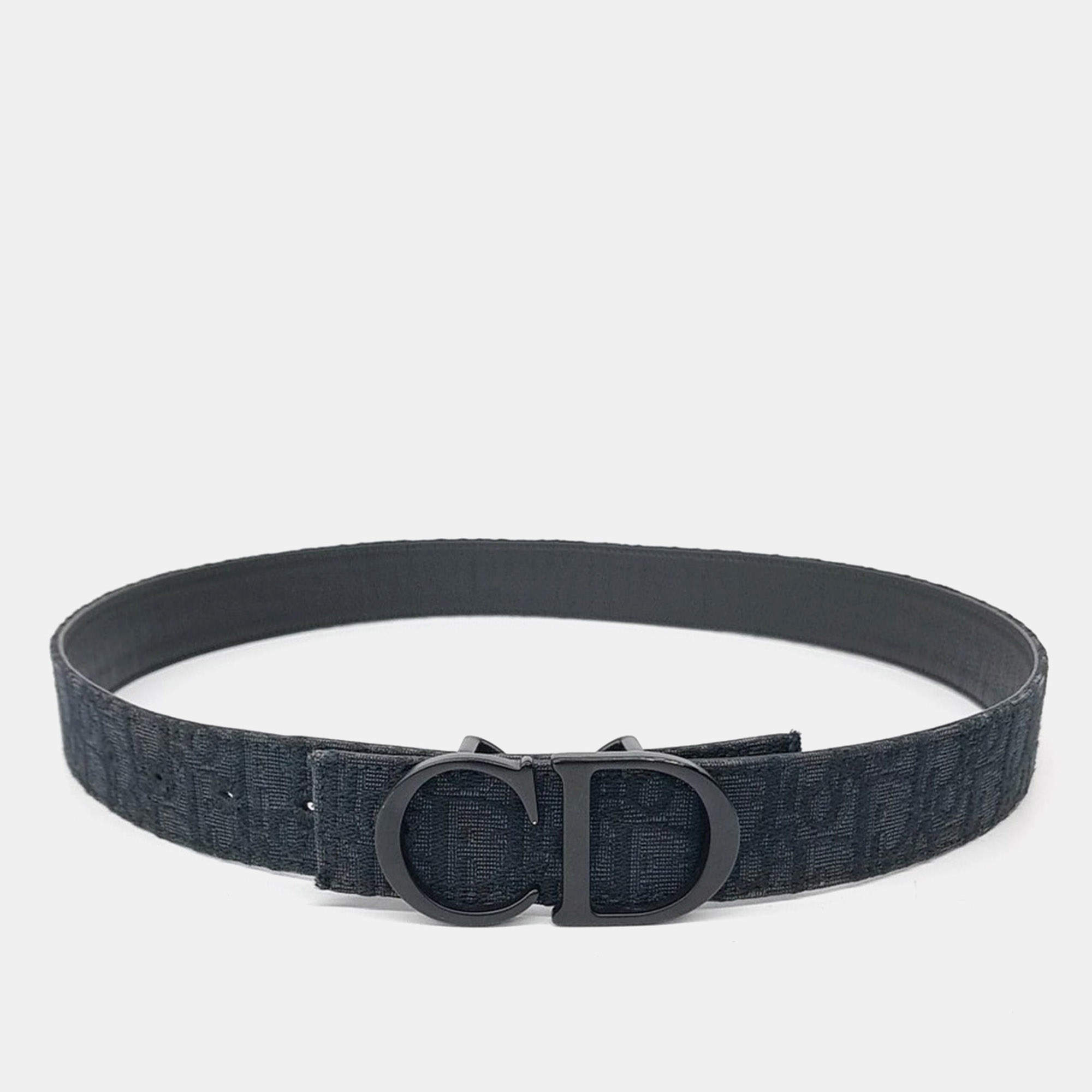 Pre Owned Dior Canvas, Leather Black Oblique Reversible Belt