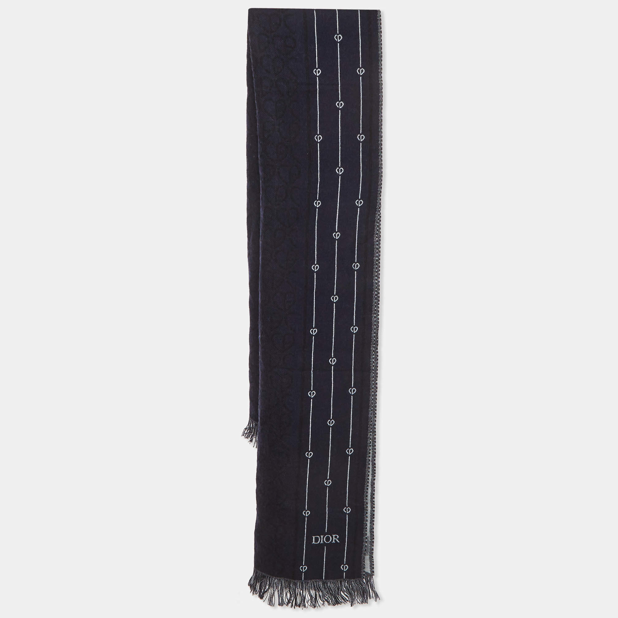 Pre Owned وشاح صوف ديور هوم أزرق كحلي شعار قلب نمط
