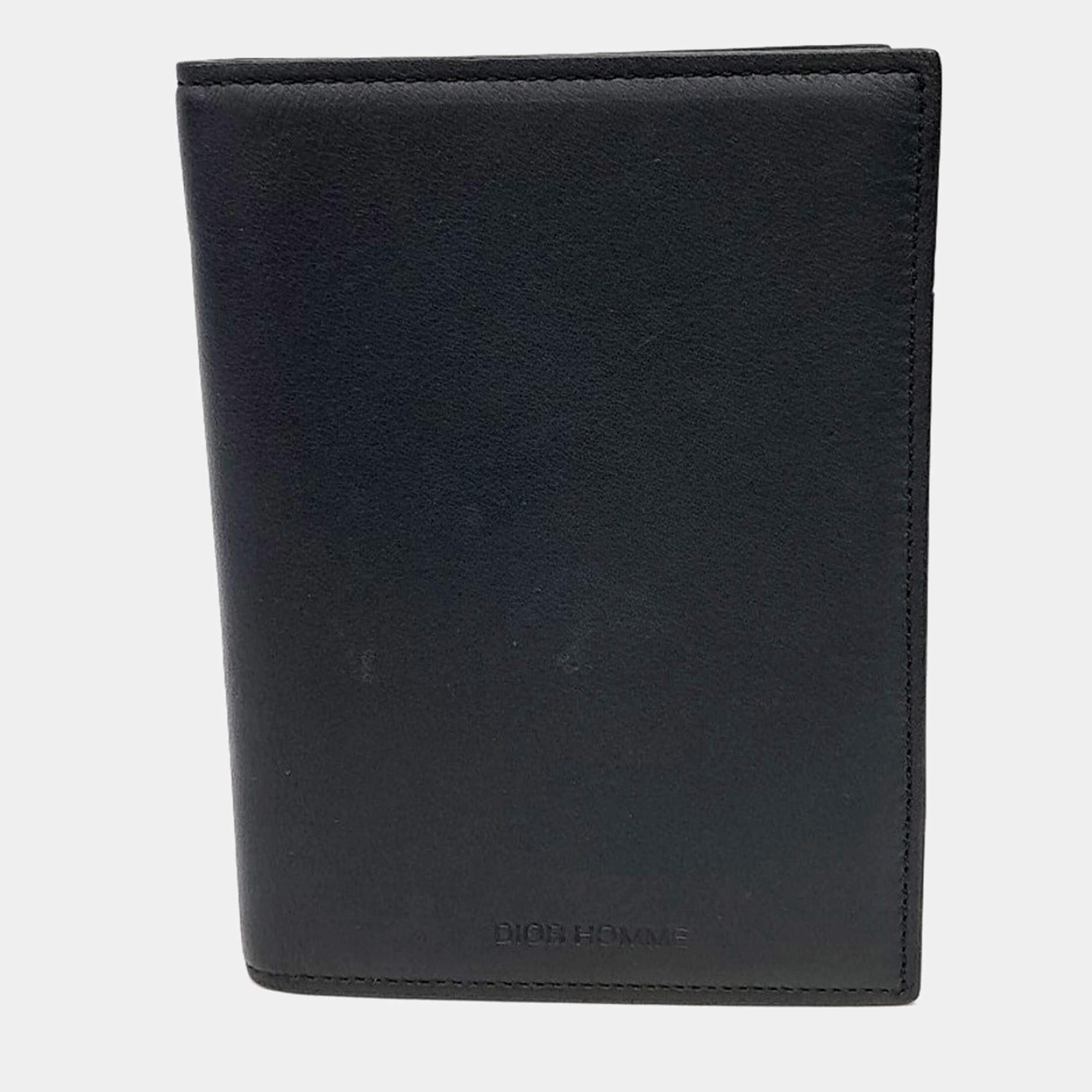 Pre Owned Dior Homme Black Leather Passport Wallet